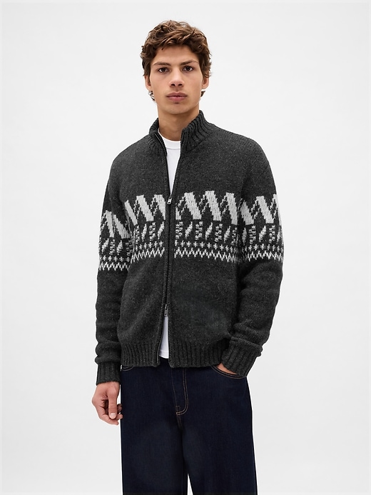 Image number 1 showing, Wool-Blend Zip Cardigan Sweater