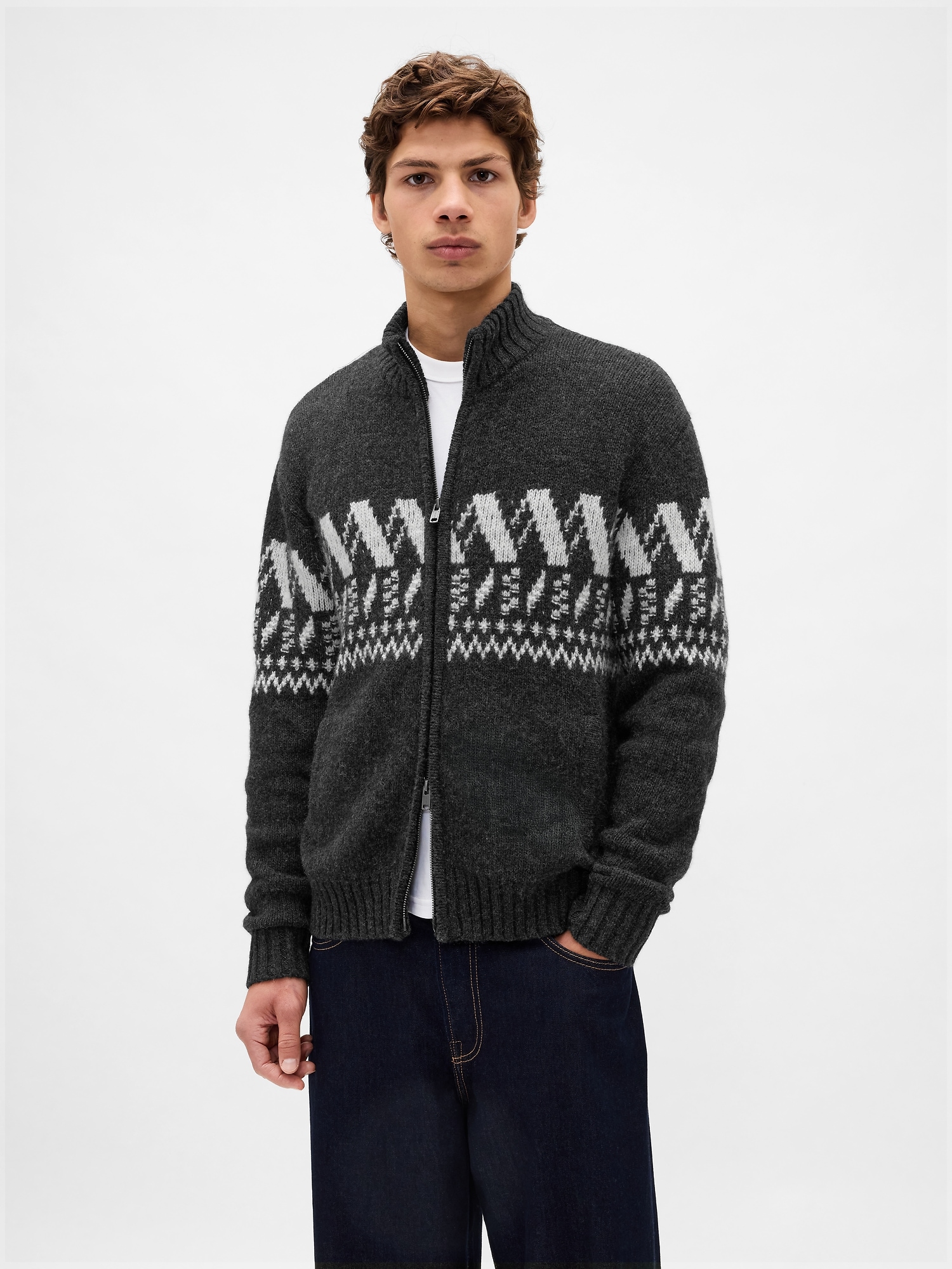 Wool-Blend Zip Cardigan Sweater