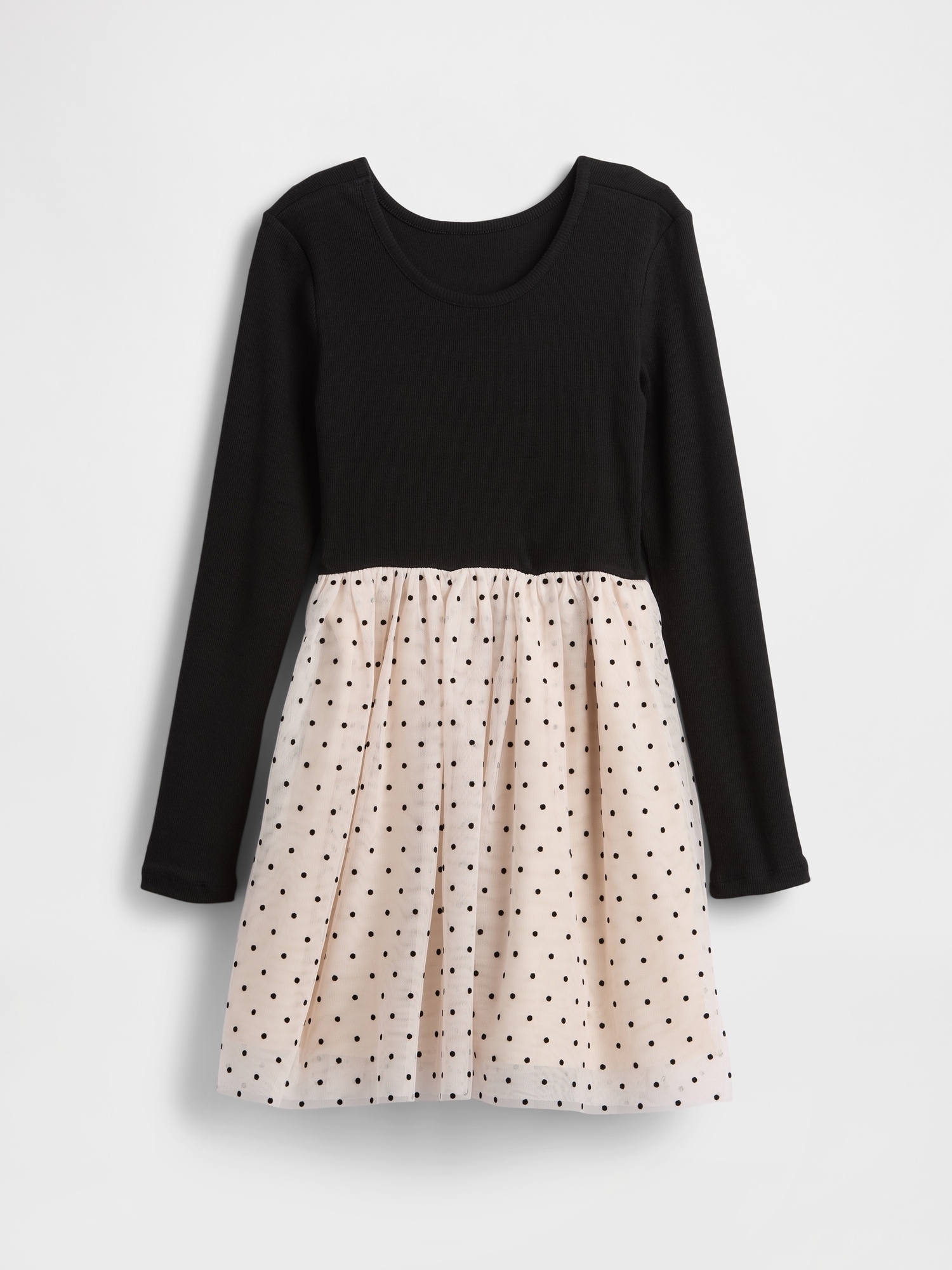 Kids Mixed Media Dress - Black Dots