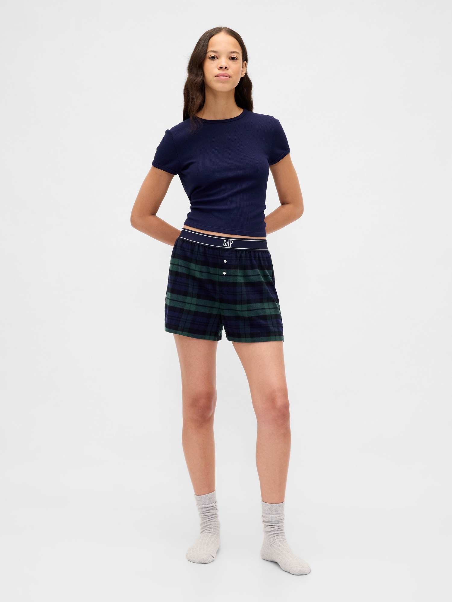 Gap Logo Flannel Boxer Shorts In Blue