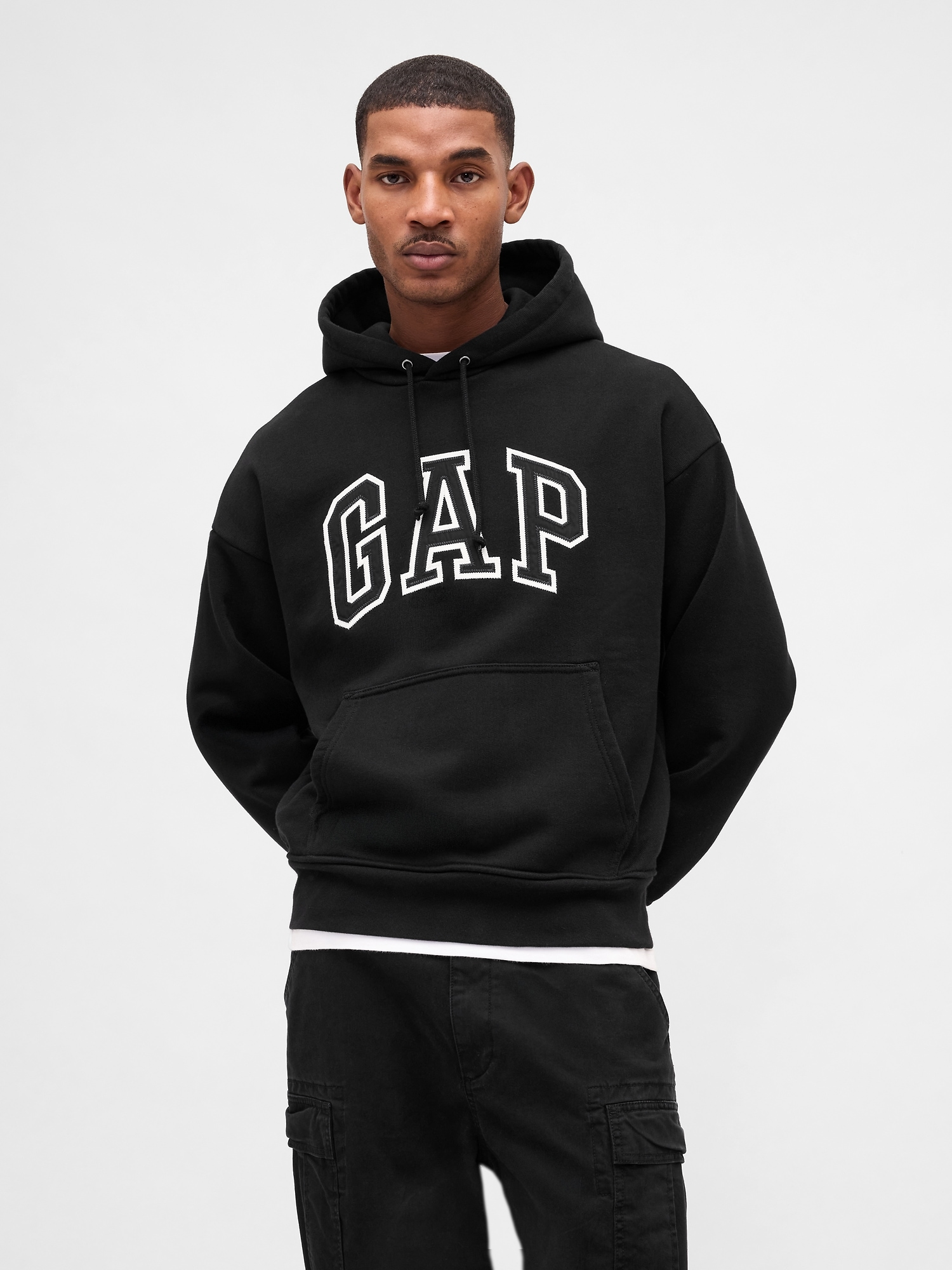 Gap Extra Heavyweight French Terry Oversized Logo Hoodie In Black