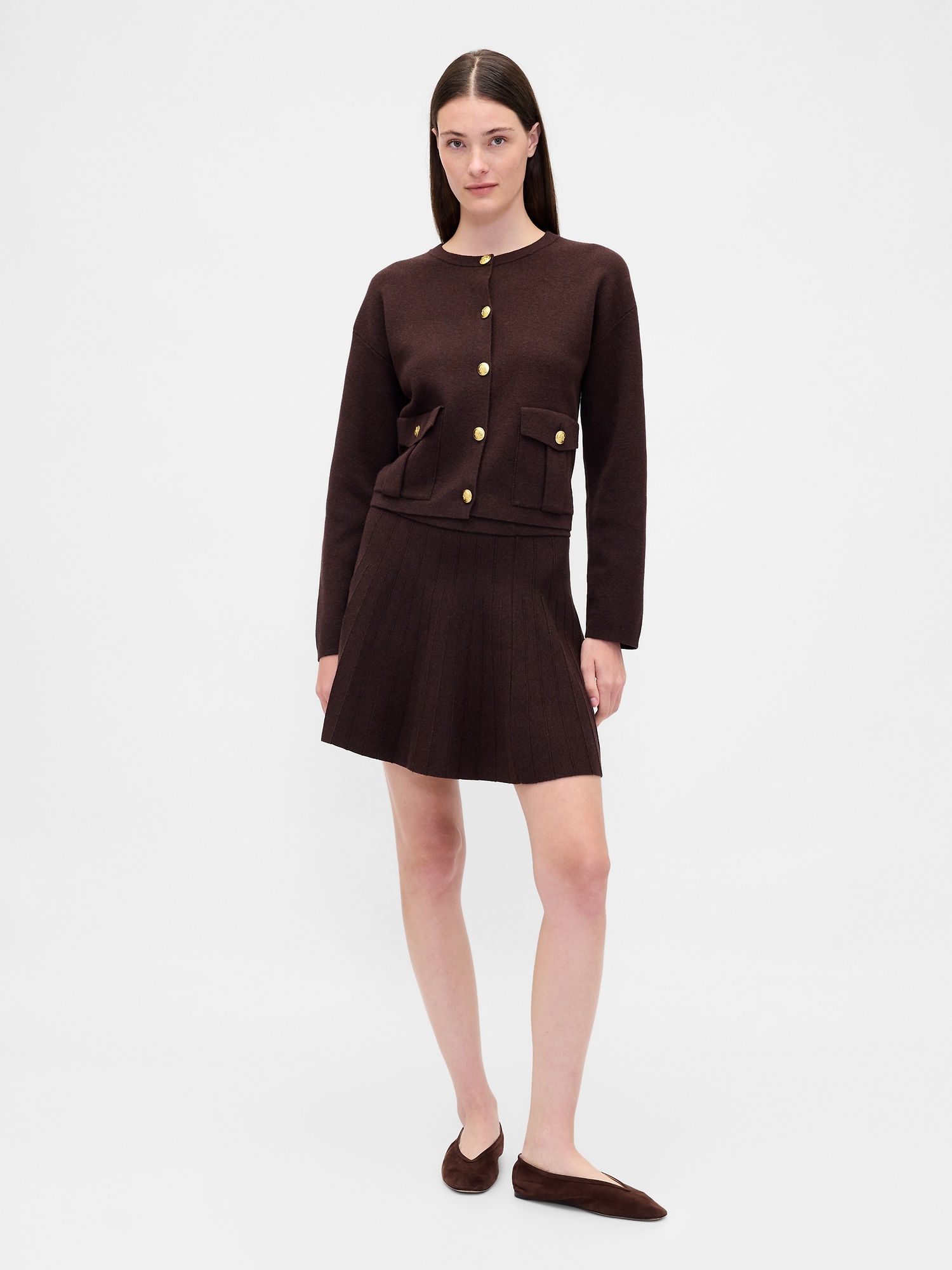 Gap Pleated Mini Sweater Skirt In Brown