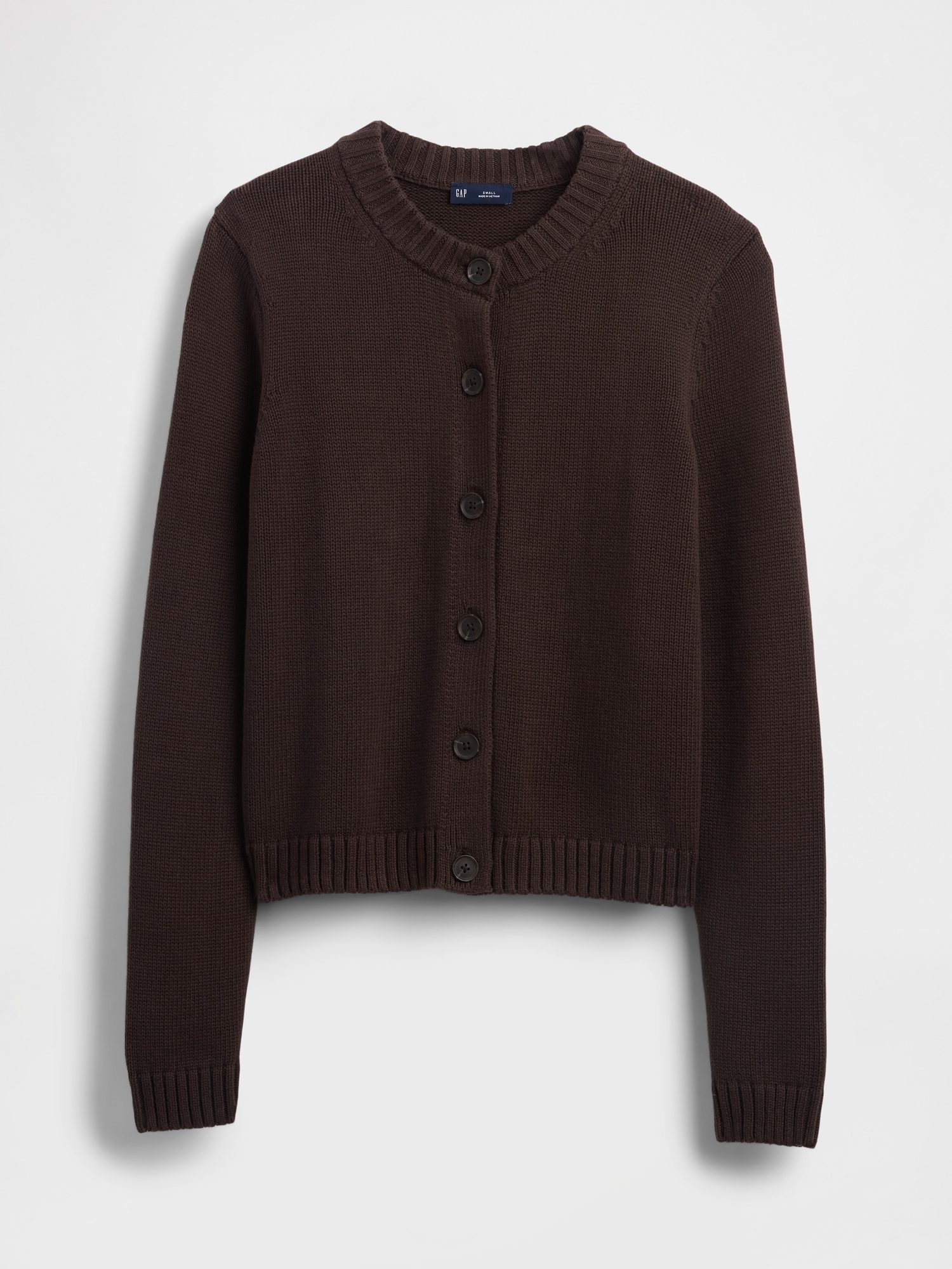 Gap 100% Cotton Crewneck Cardigan In Brown