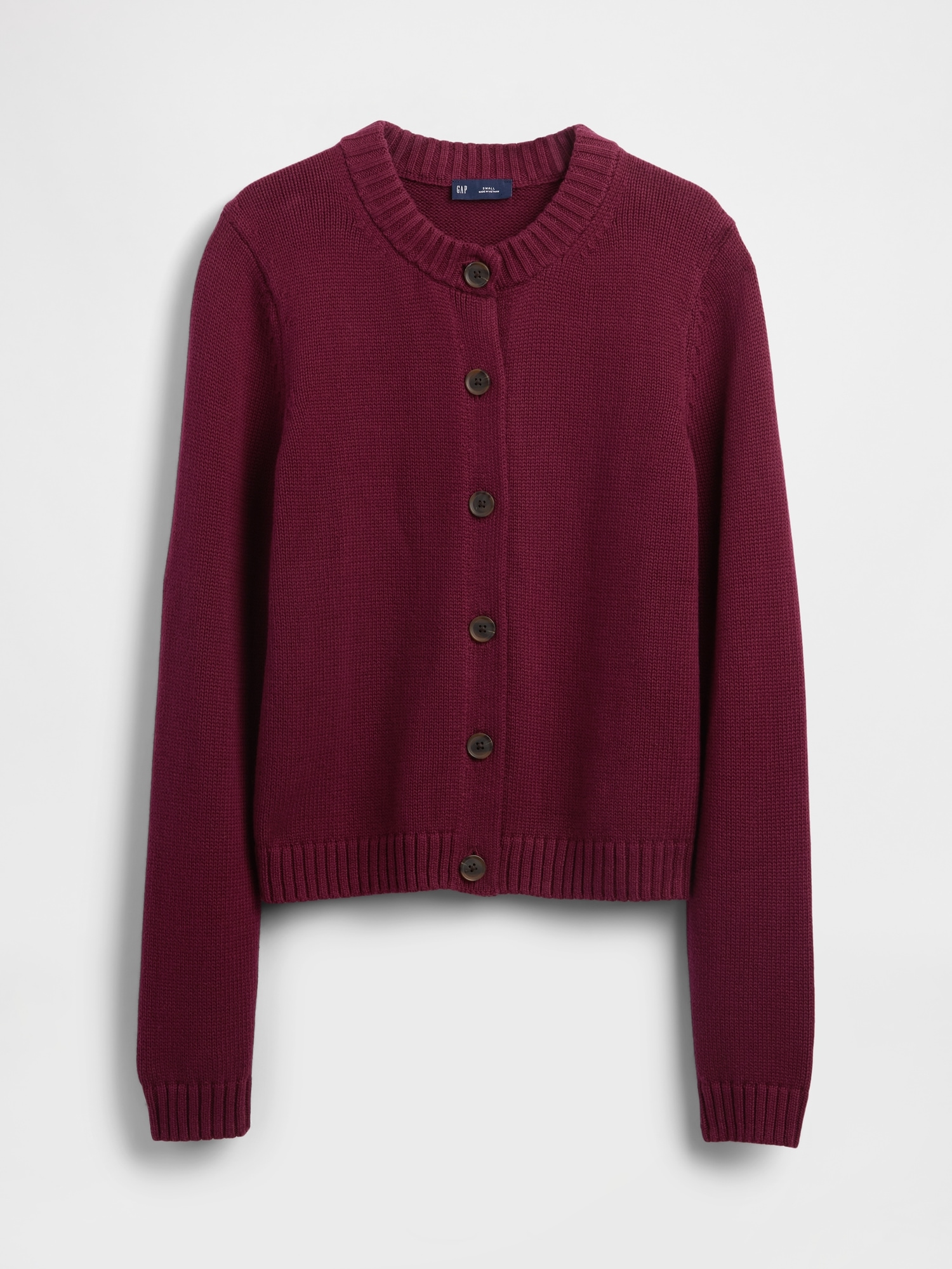 Gap 100% Cotton Crewneck Cardigan In Burgundy