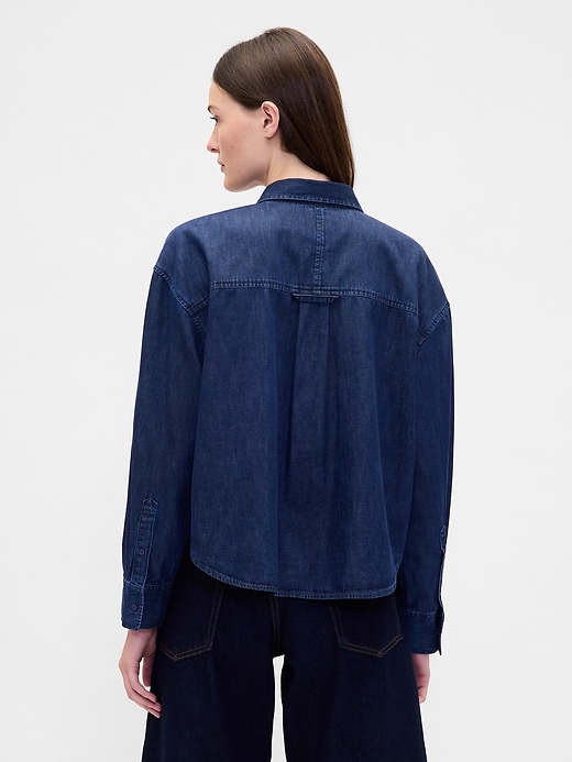 Image number 3 showing, UltraSoft Denim Oversized Crop Shirt