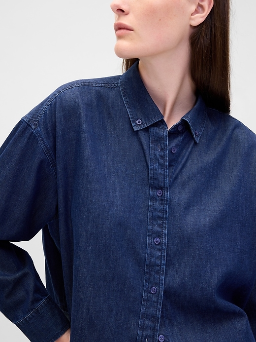 Image number 4 showing, UltraSoft Denim Oversized Crop Shirt