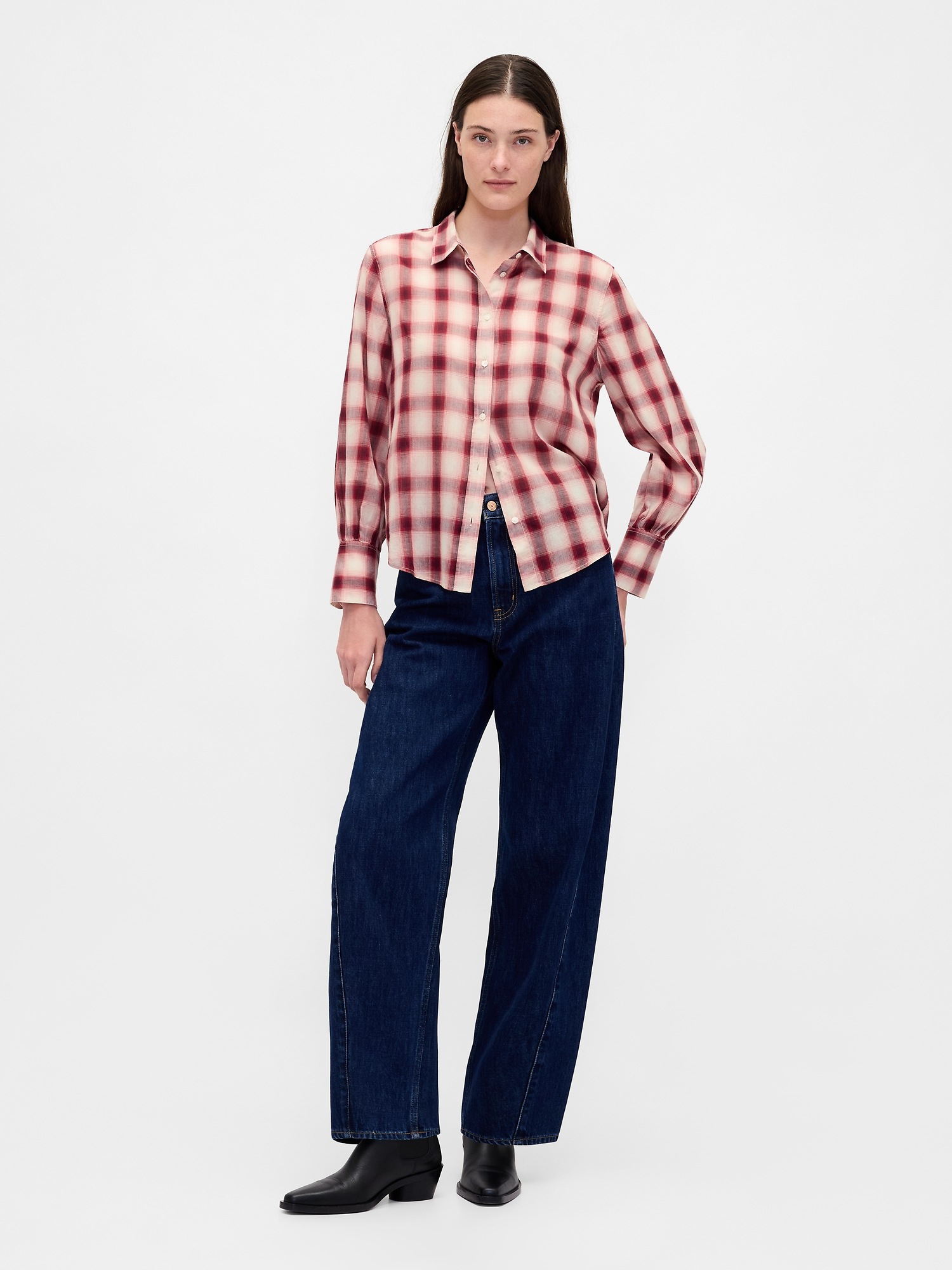 Женская рубашка Gap Voile Plaid, цвет: Красный клетчатый — фото 2