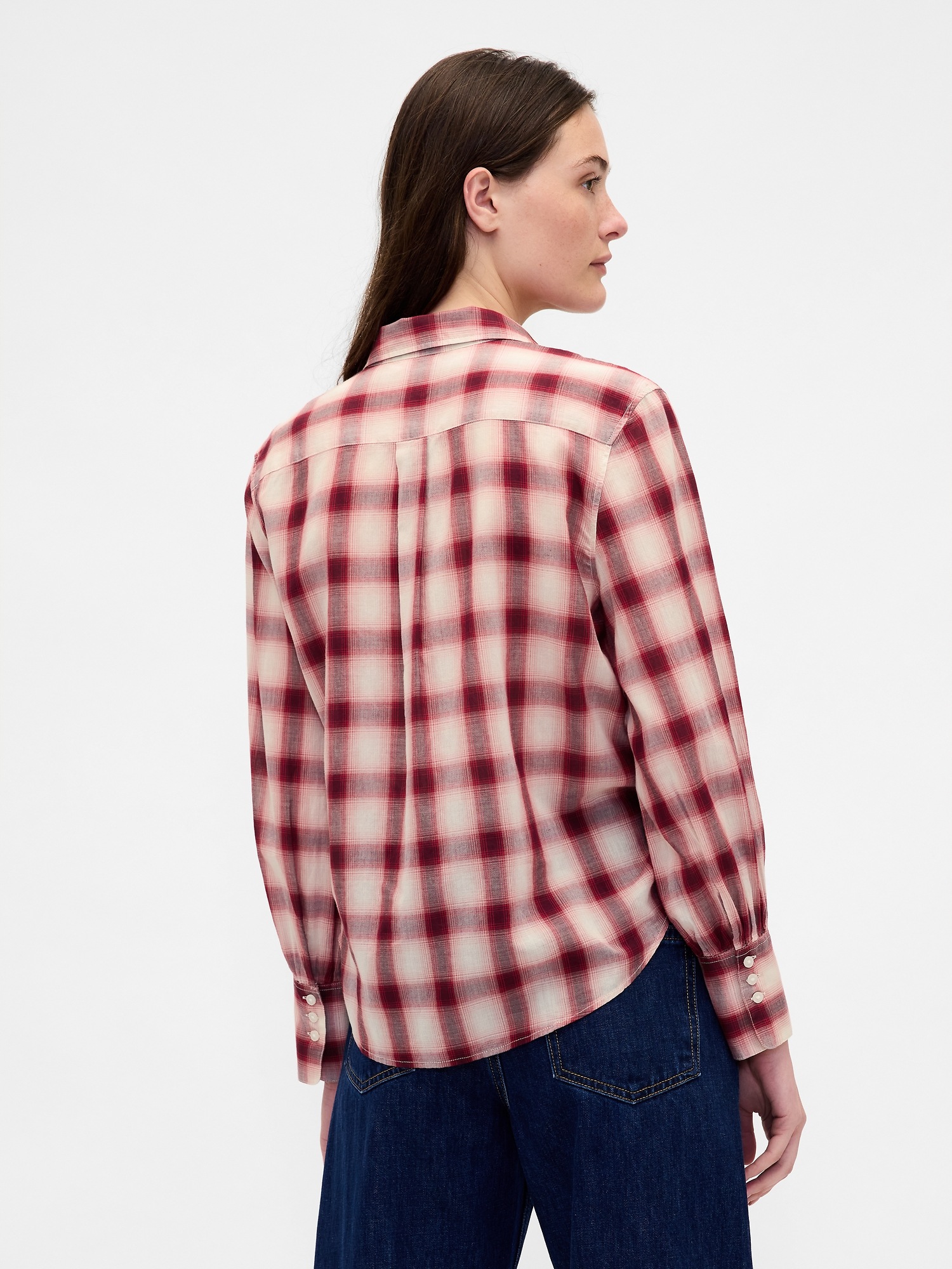 Женская рубашка Gap Voile Plaid, цвет: Красный клетчатый — фото 3