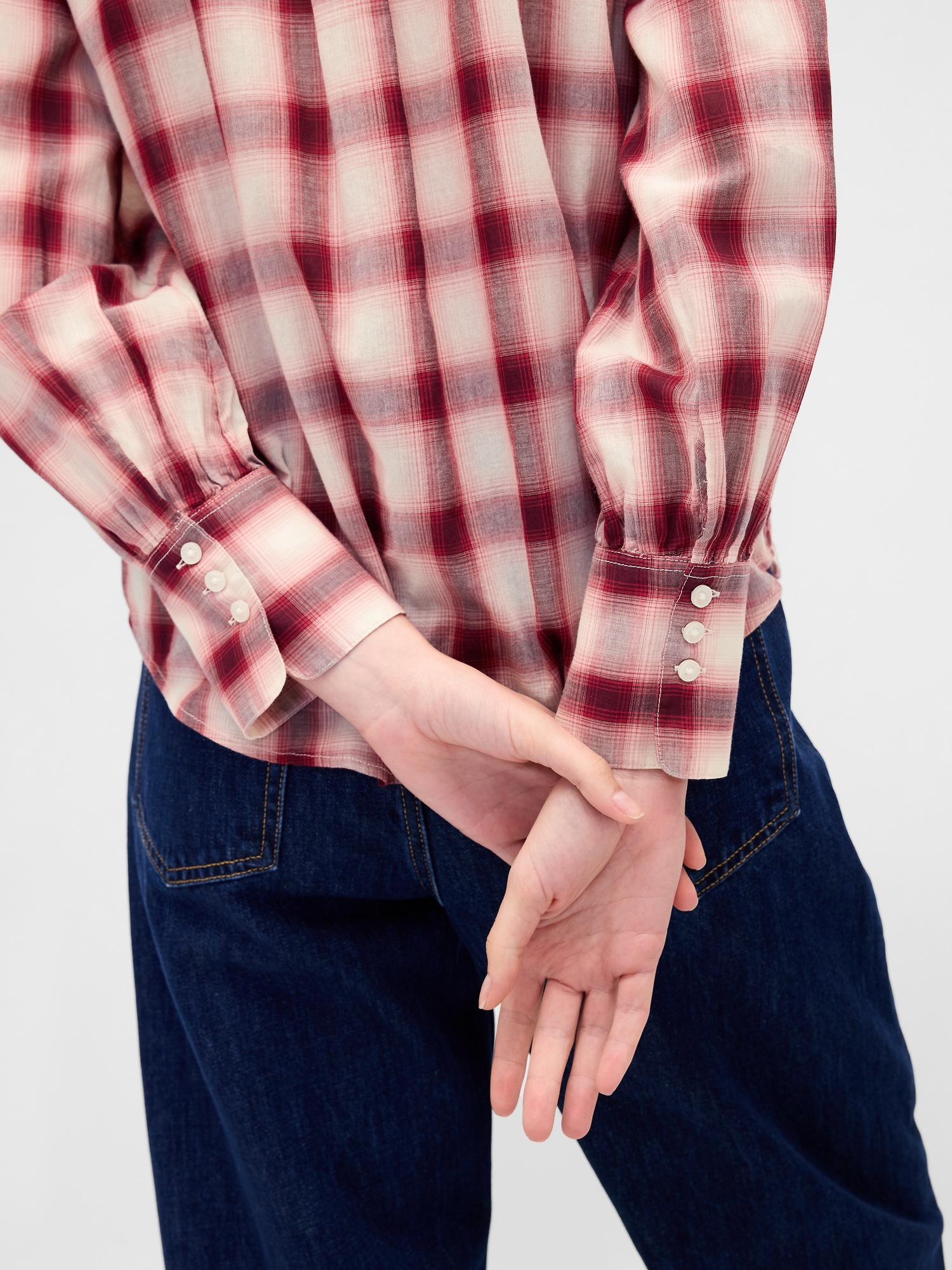 Женская рубашка Gap Voile Plaid, цвет: Красный клетчатый — фото 4