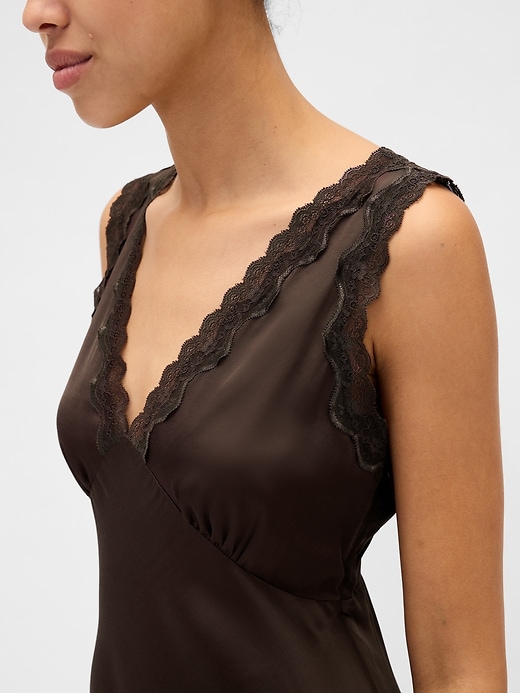 Image number 4 showing, Satin Lace-Trim V-Neck Maxi Slip Dress