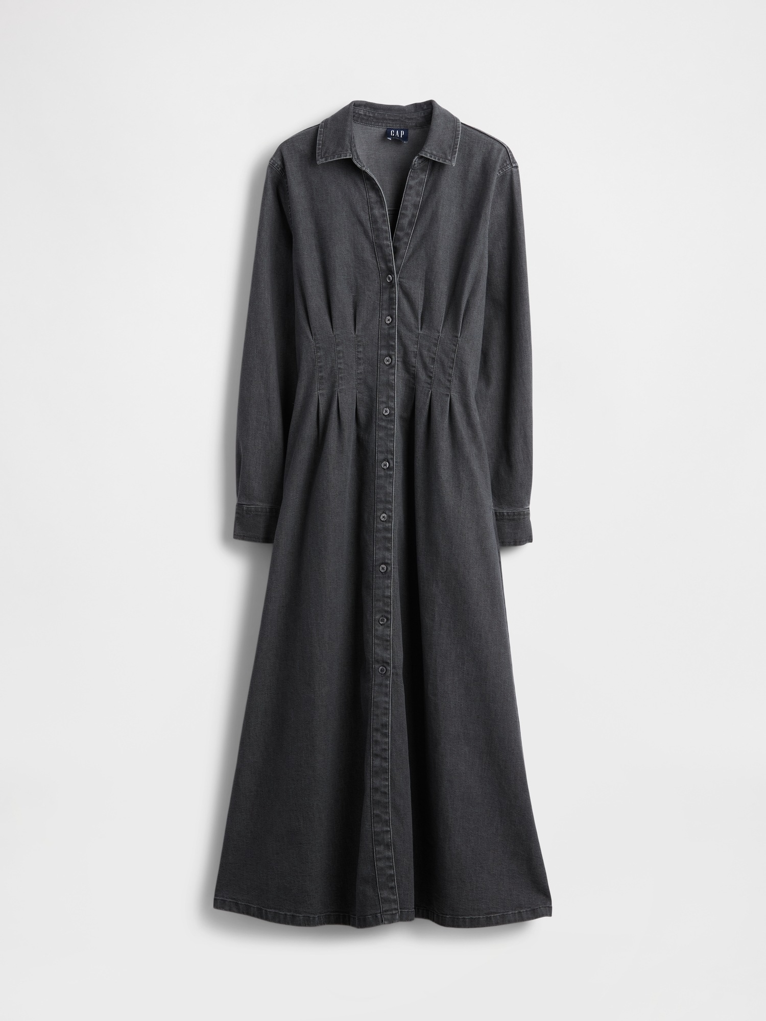 Женское платье Gap Denim Pintuck Button-Front Maxi, цвет: Чёрный варёный — фото 5