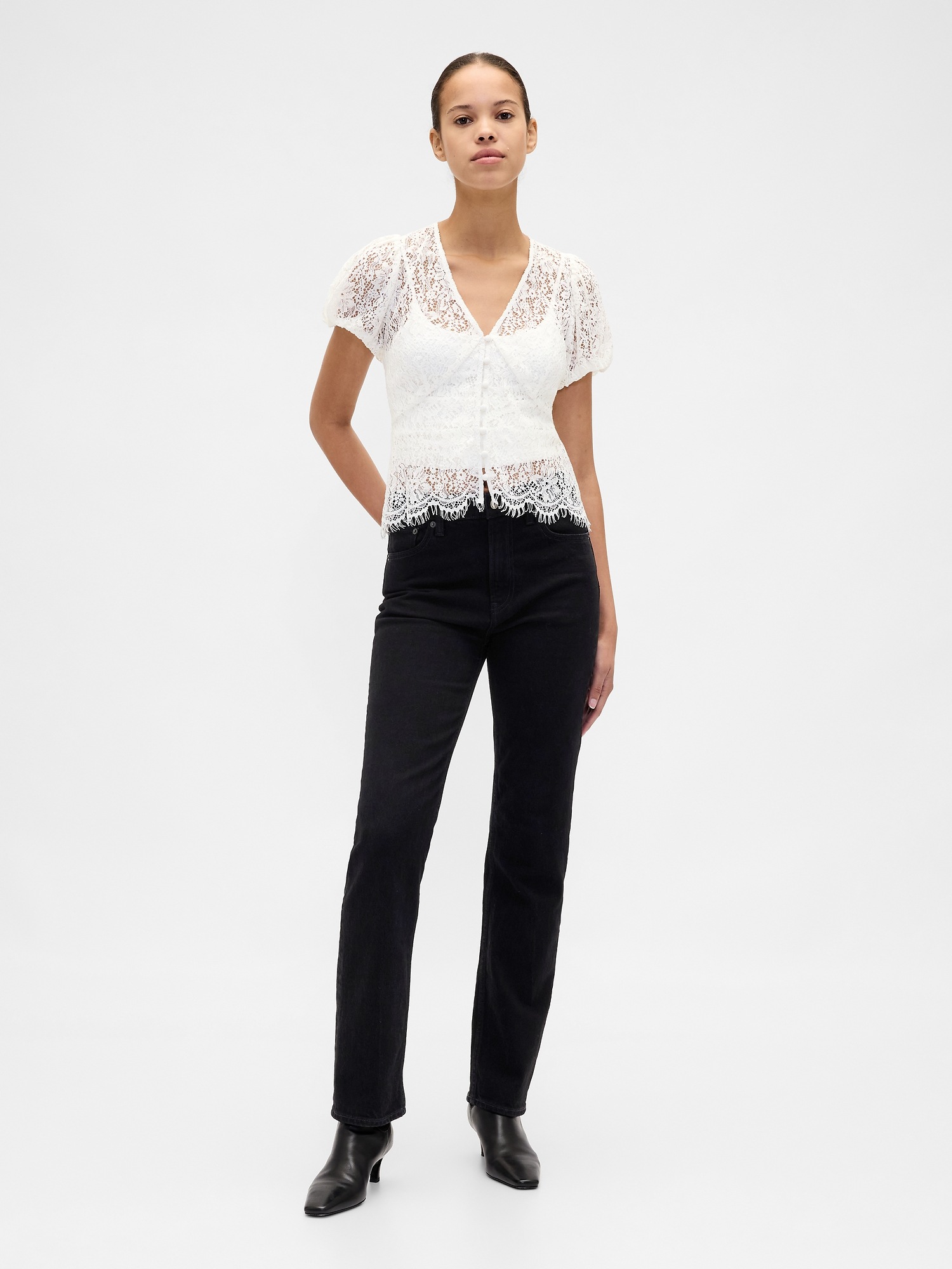 Женский топ Gap Lace V-Neck Top, цвет: Состаренный белый — фото 2