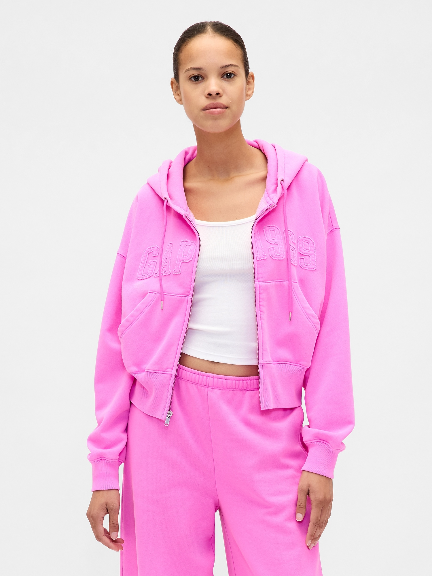 Gap Vintagesoft 1969 Logo Zip Hoodie In Pink