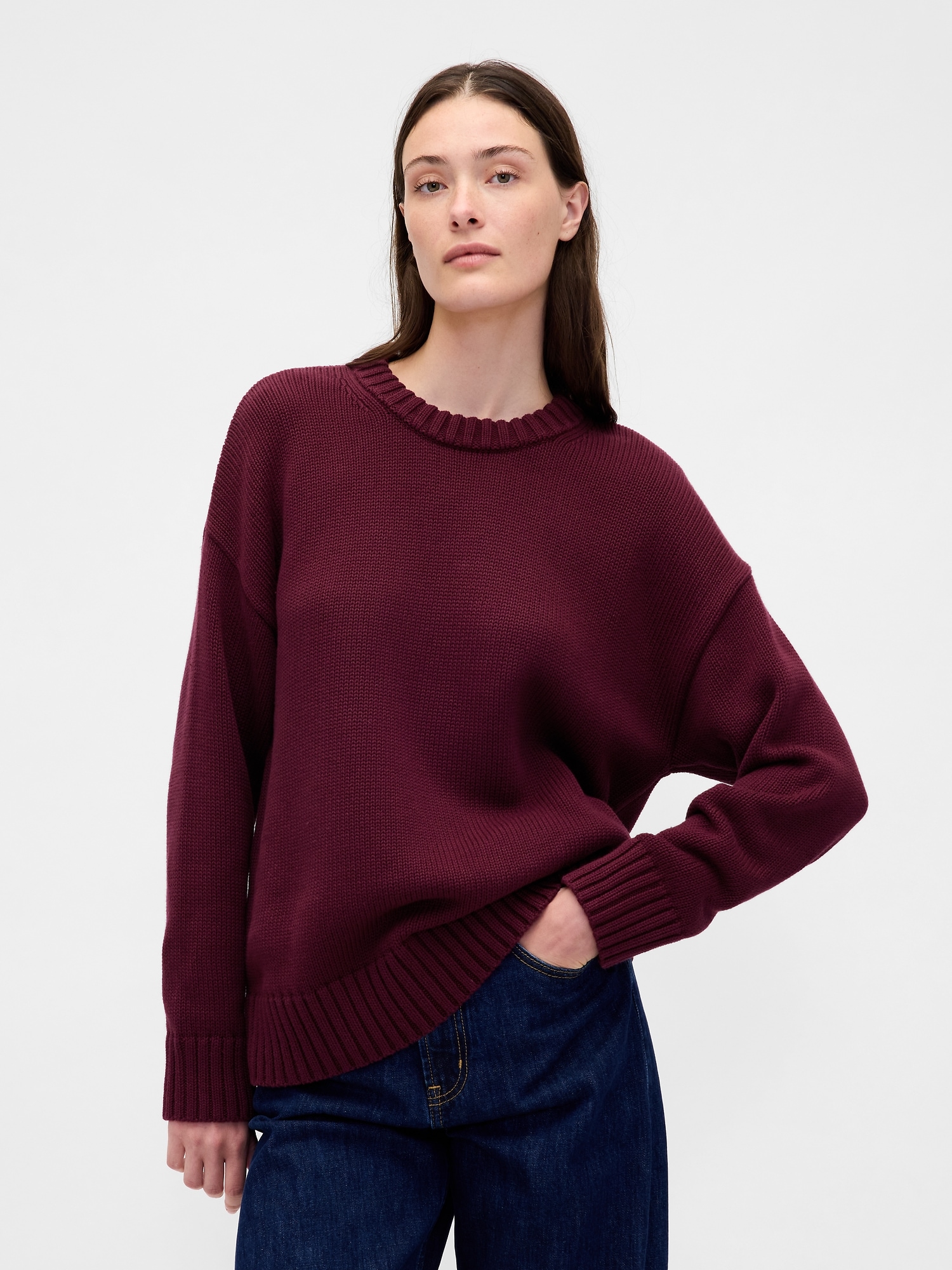 Gap 100% Cotton Oversized Sweater In Burgundy