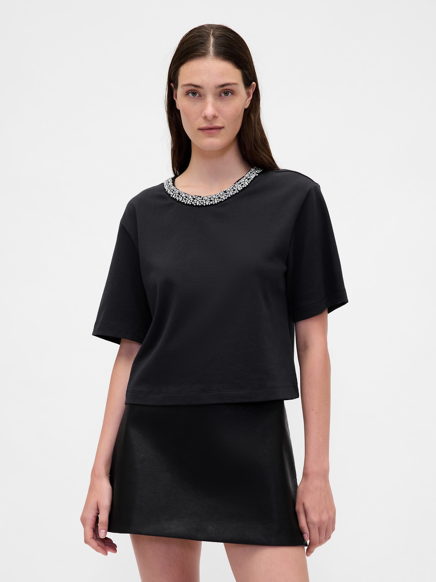 Gap Vintagesoft Heavyweight Jewel-neck Crop T-shirt In Black