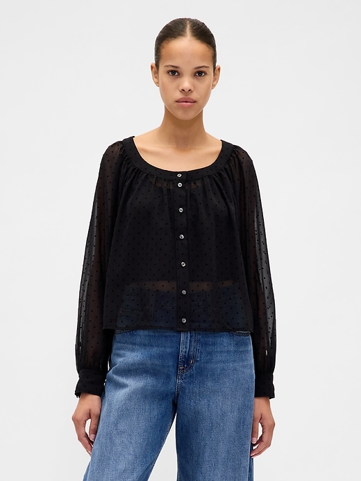 Image number 1 showing, Recycled Sheer Button-Front Top