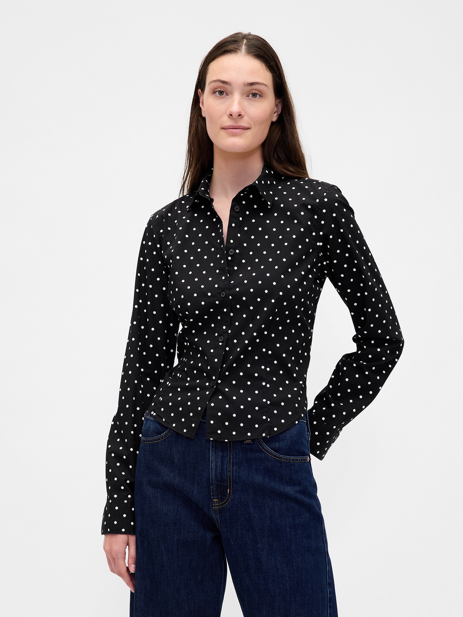 Gap Organic Cotton Fitted Crop Shirt In Black