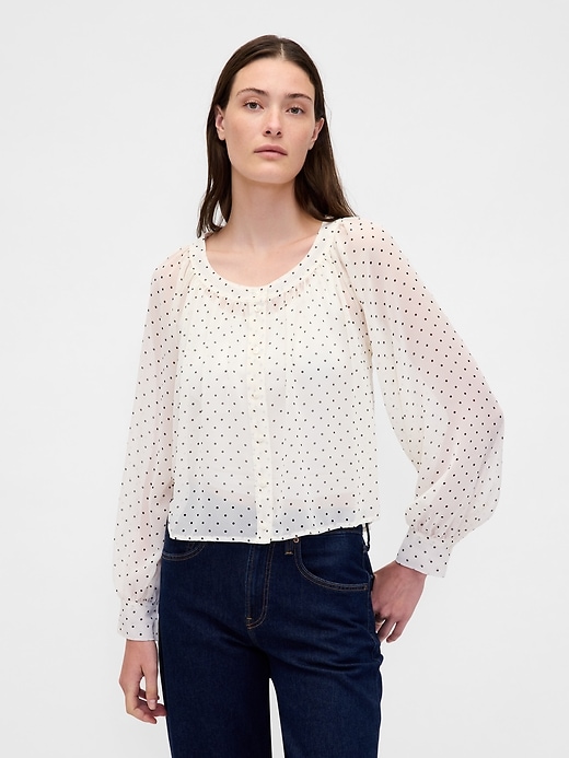 Image number 1 showing, Recycled Sheer Button-Front Top