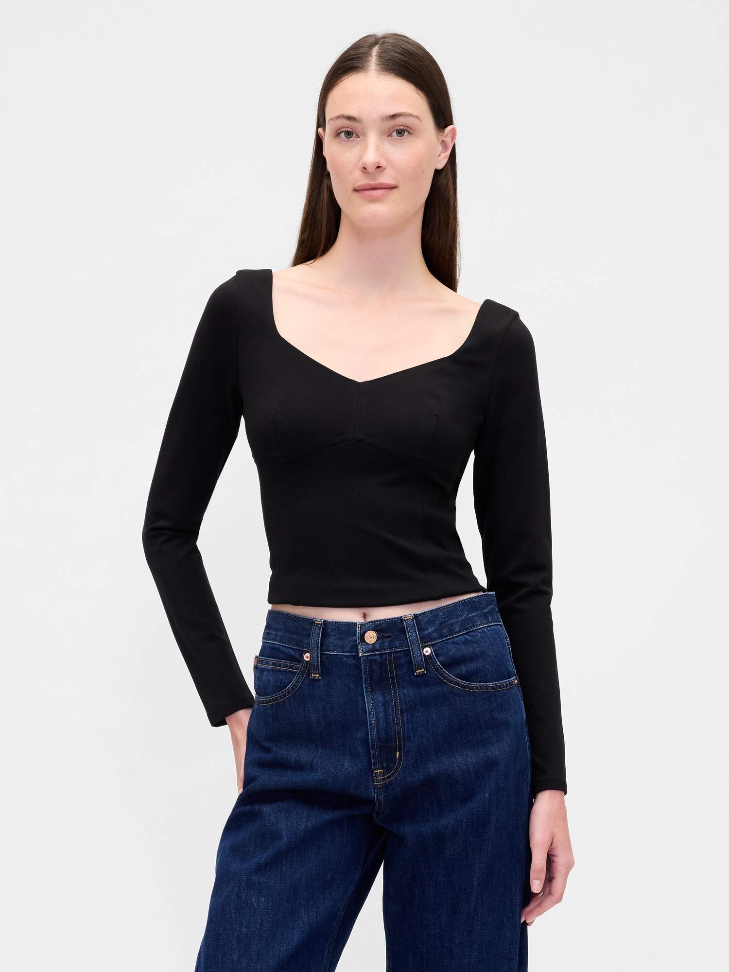 Double Knit Sweetheart Top - Black
