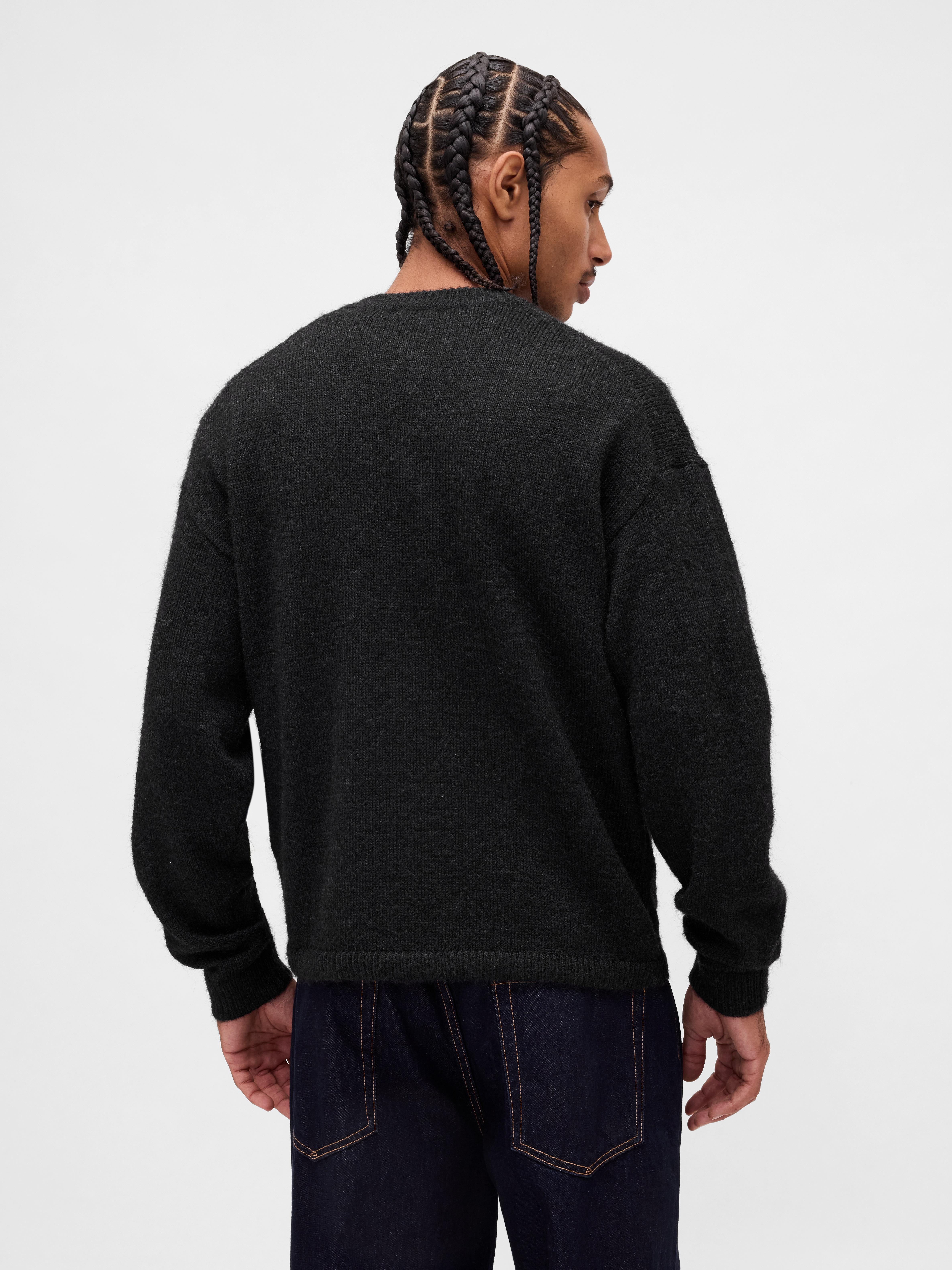 Fuzzy Relaxed Crop Cardigan Sweater - Gray - View 22