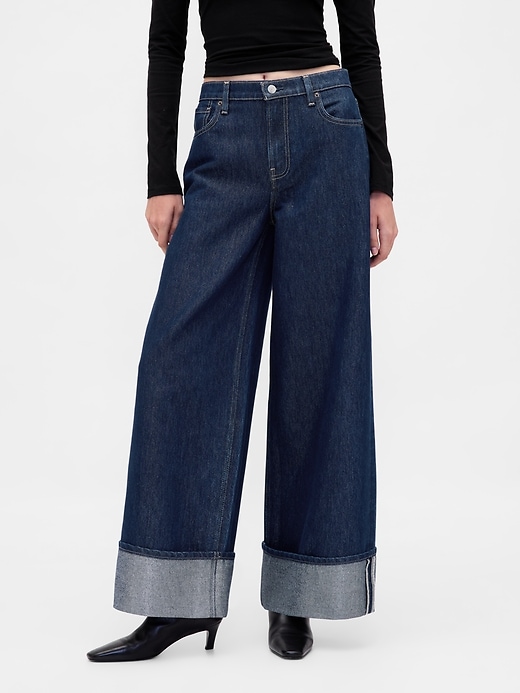 Image number 2 showing, Mid Rise Metallic Cuffed Baggy Jeans