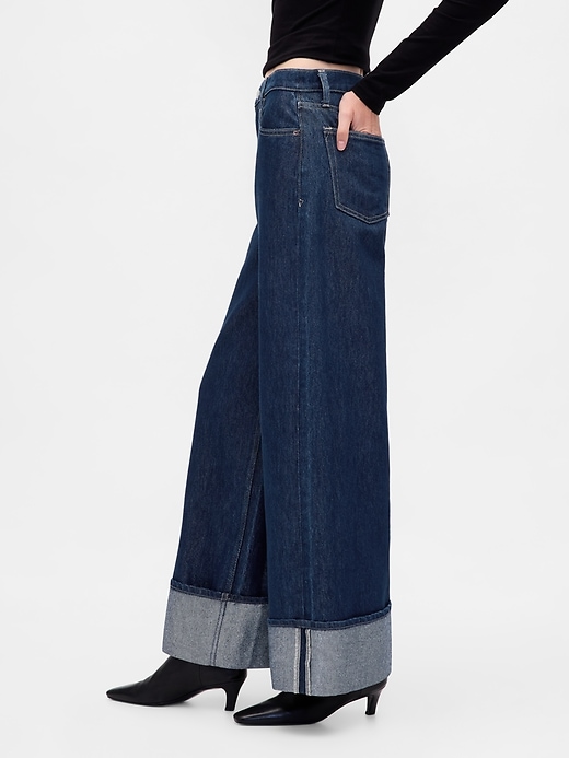 Image number 3 showing, Mid Rise Metallic Cuffed Baggy Jeans