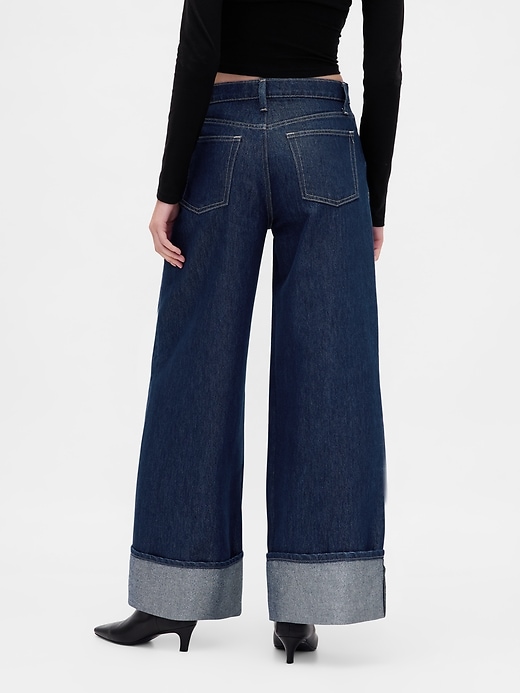 Image number 4 showing, Mid Rise Metallic Cuffed Baggy Jeans