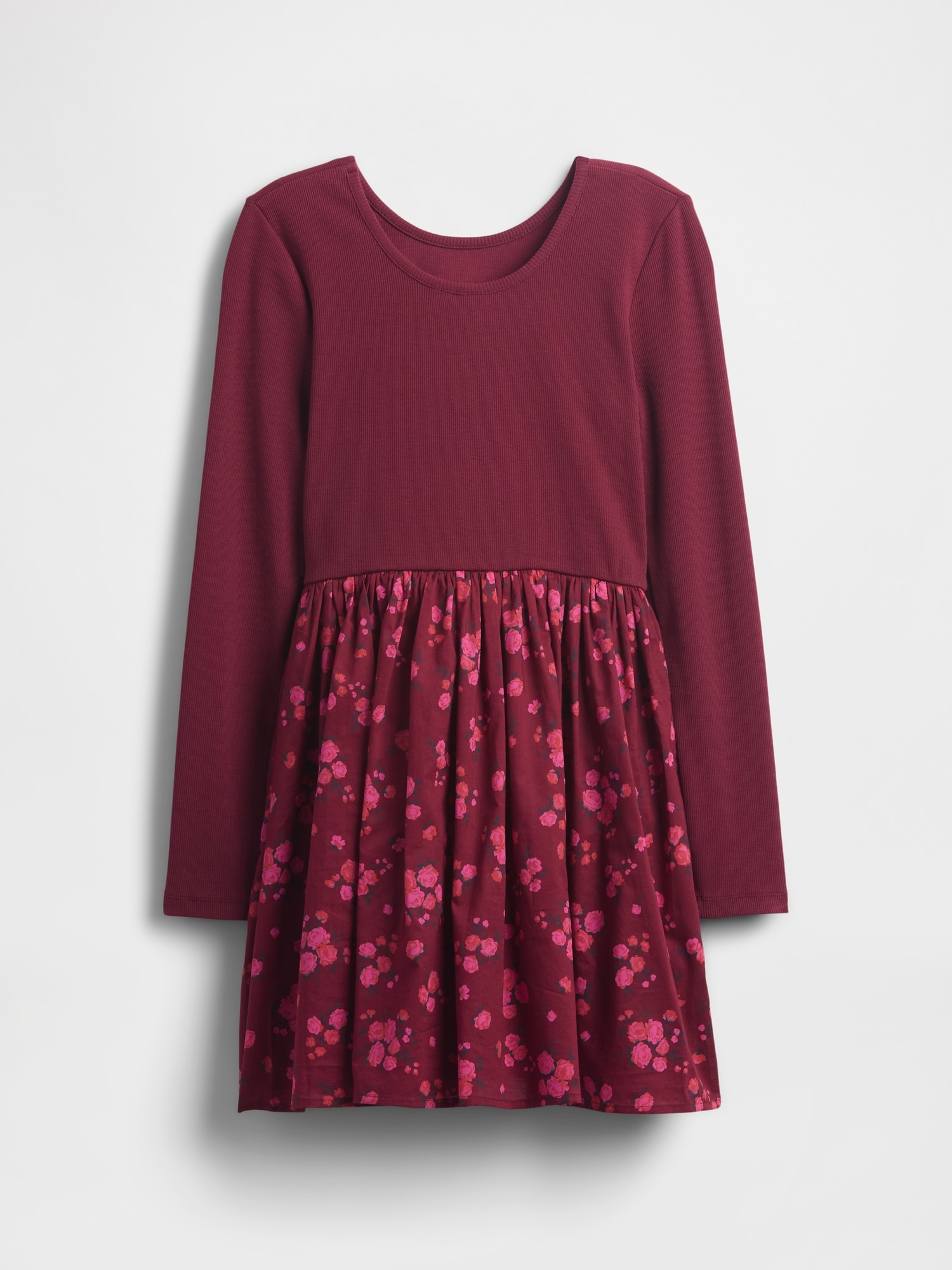 Kids Mixed Media Dress - Burgundy Floral