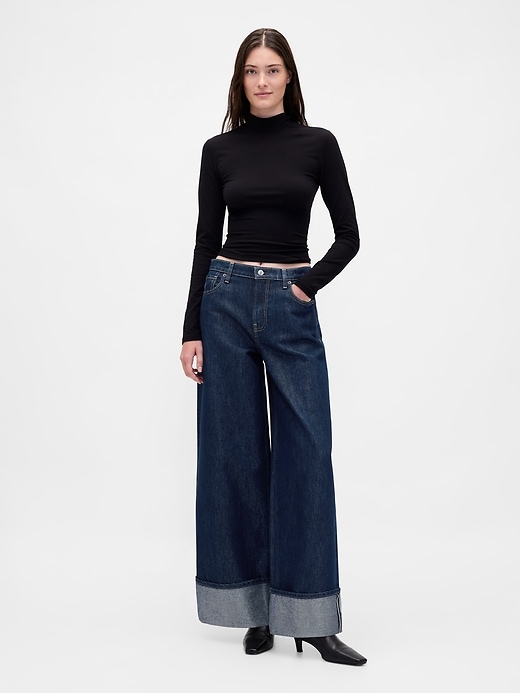 Image number 1 showing, Mid Rise Metallic Cuffed Baggy Jeans