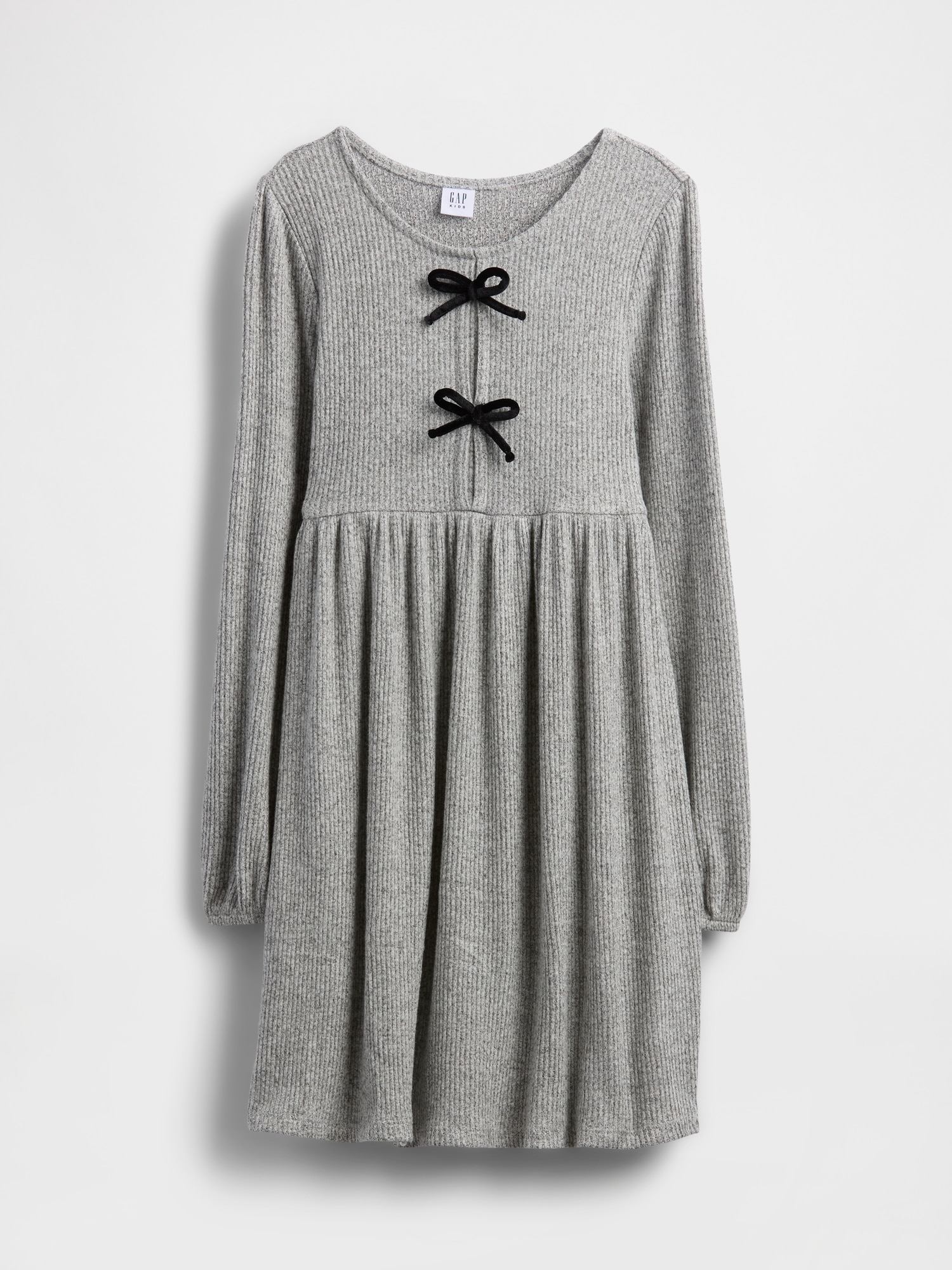 Kids Softspun Rib Bow-Front Dress - Heather Grey