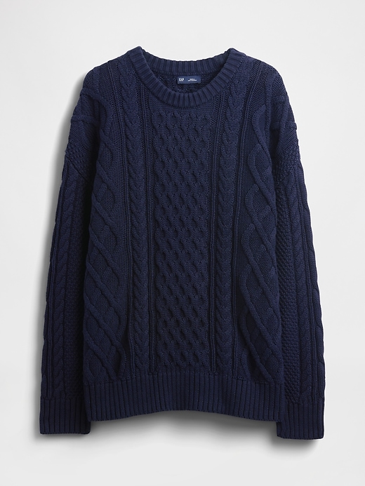 Image number 3 showing, 100% Cotton Oversized Cable-Knit Sweater