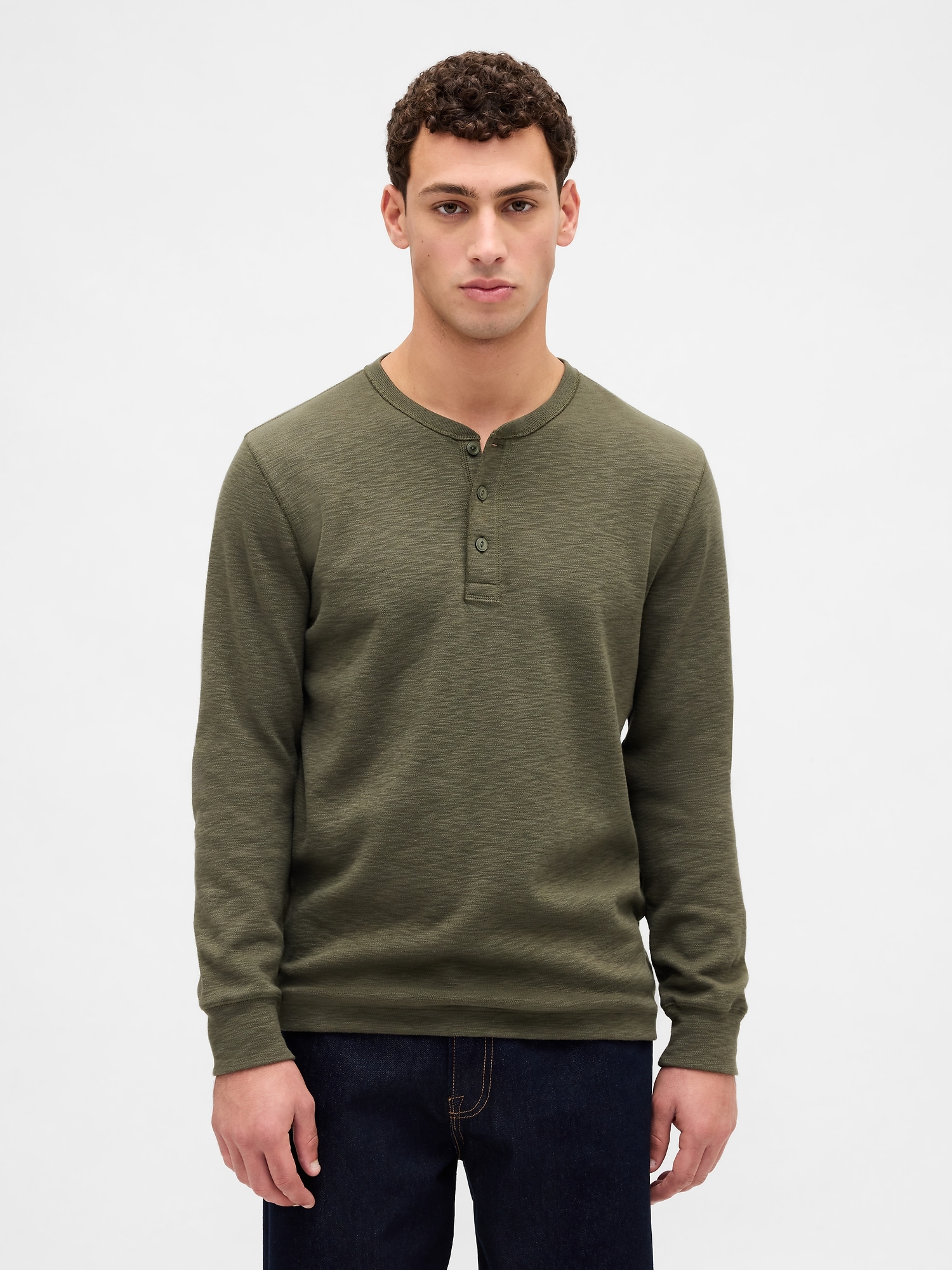 Double-Knit Henley T-Shirt - Black Moss