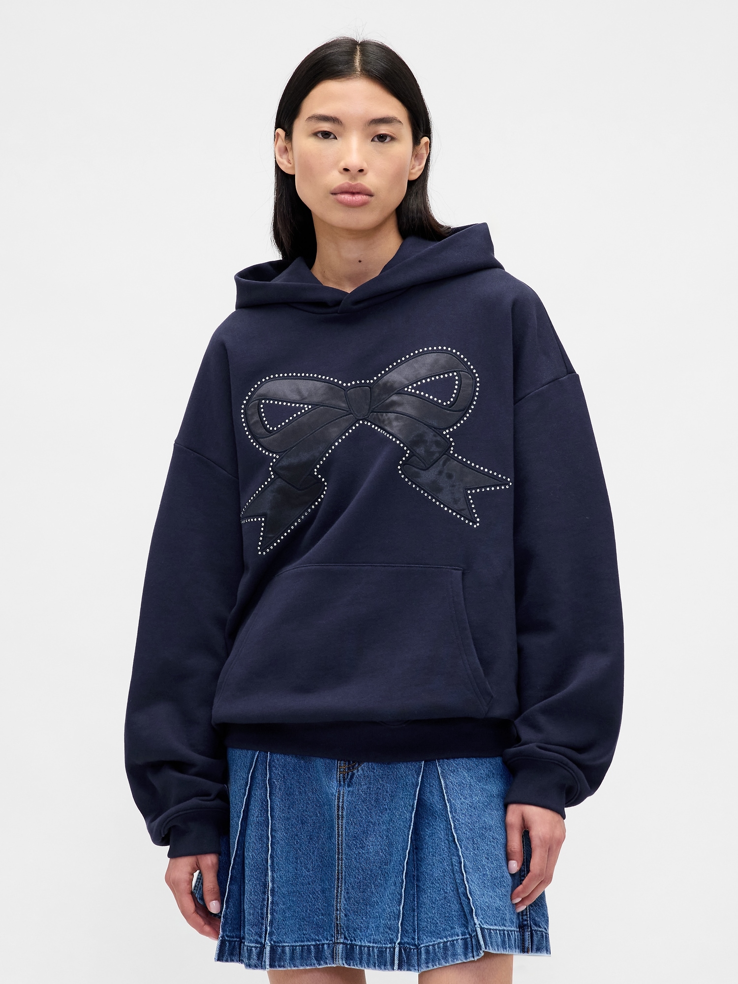 Gap × Sandy Liang Adult Heavyweight Bow Oversized Hoodie In Blue
