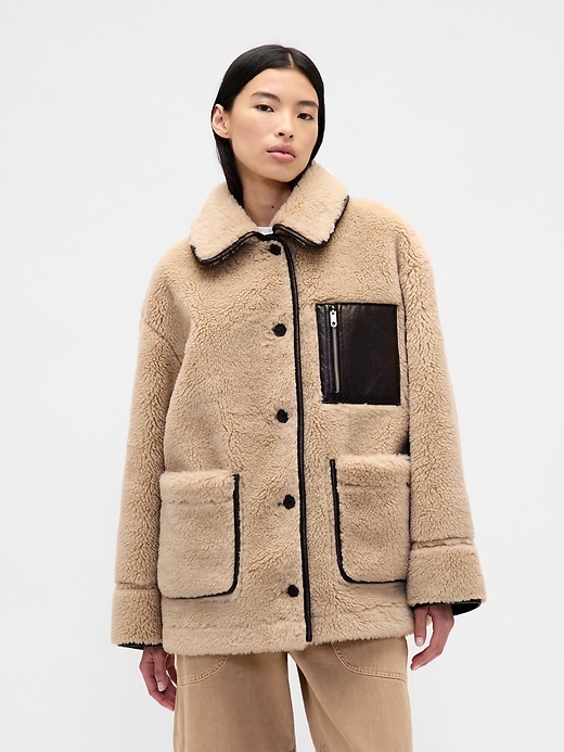 Image number 1 showing, Gap × Sandy Liang Reversible Vegan Leather Sherpa Jacket