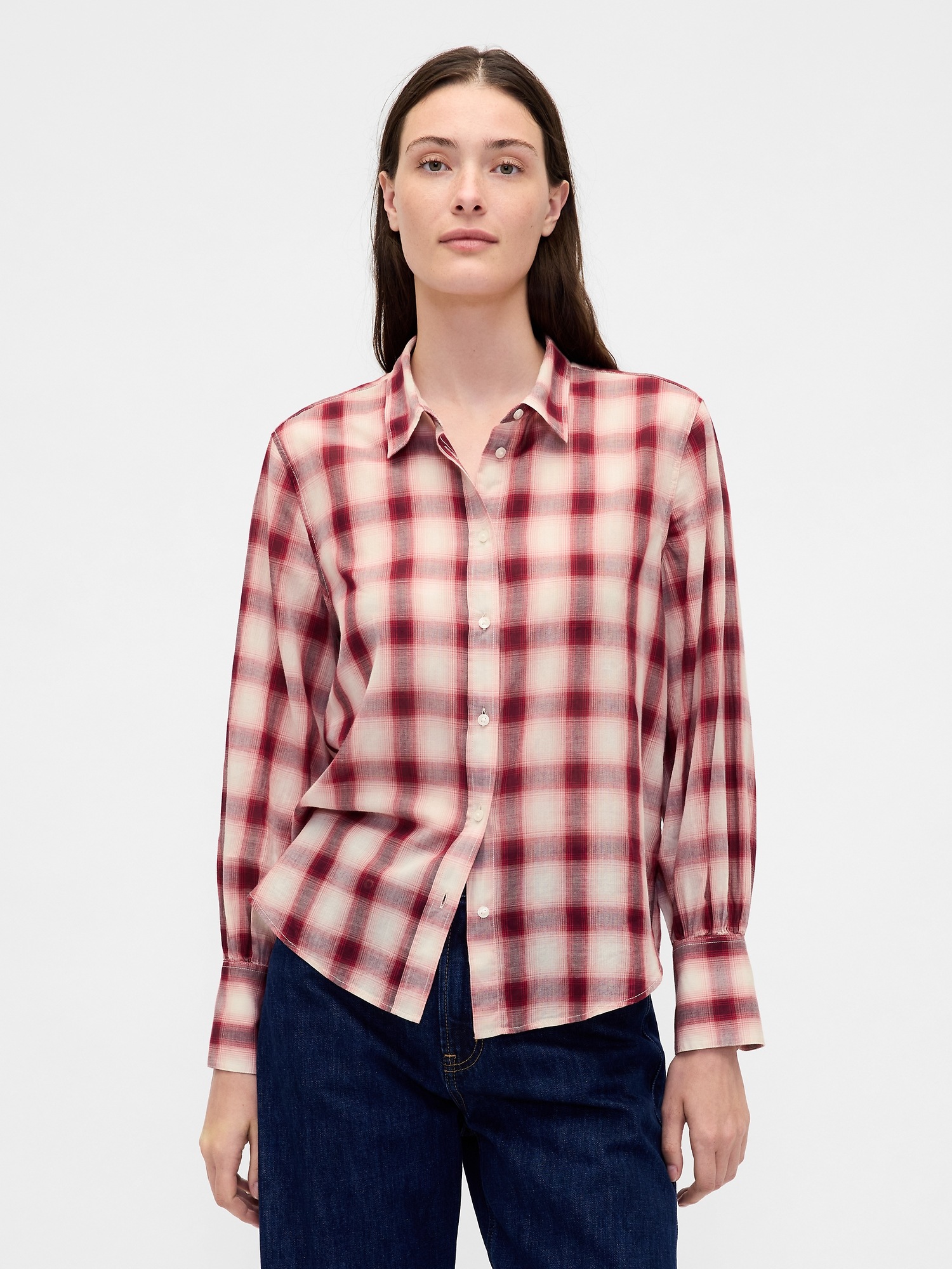 Женская рубашка Gap Voile Plaid, цвет: Красный клетчатый