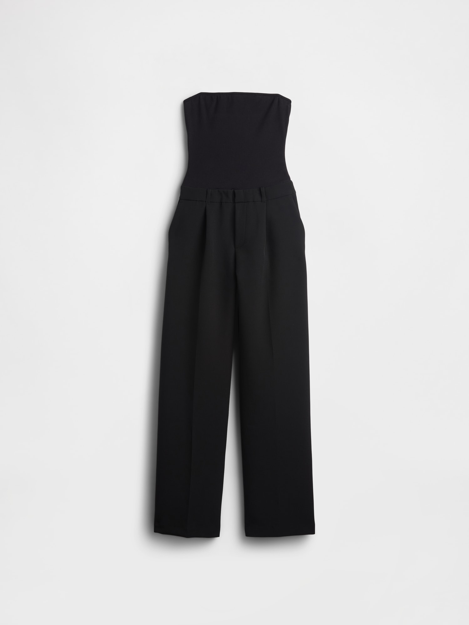 Strapless Drop-Waist Mixed Media Jumpsuit