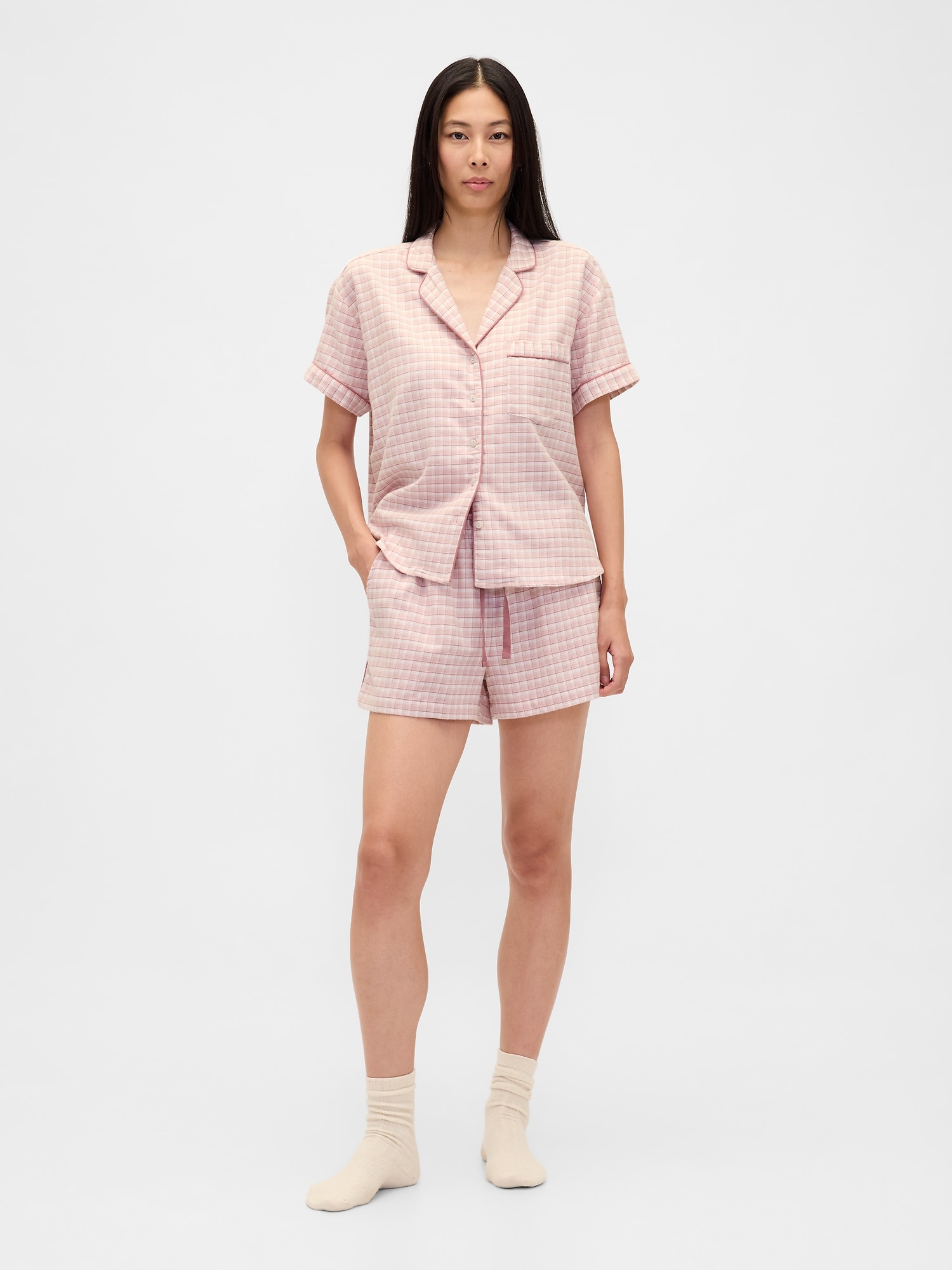 Adult Softest Flannel PJ Short Set - Pink Plaid