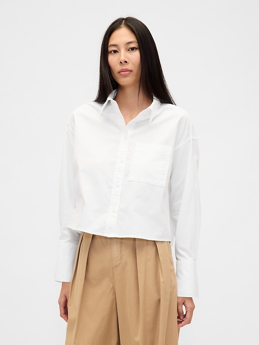 Image number 1 showing, Organic Cotton Oxford Oversized Crop Shirt