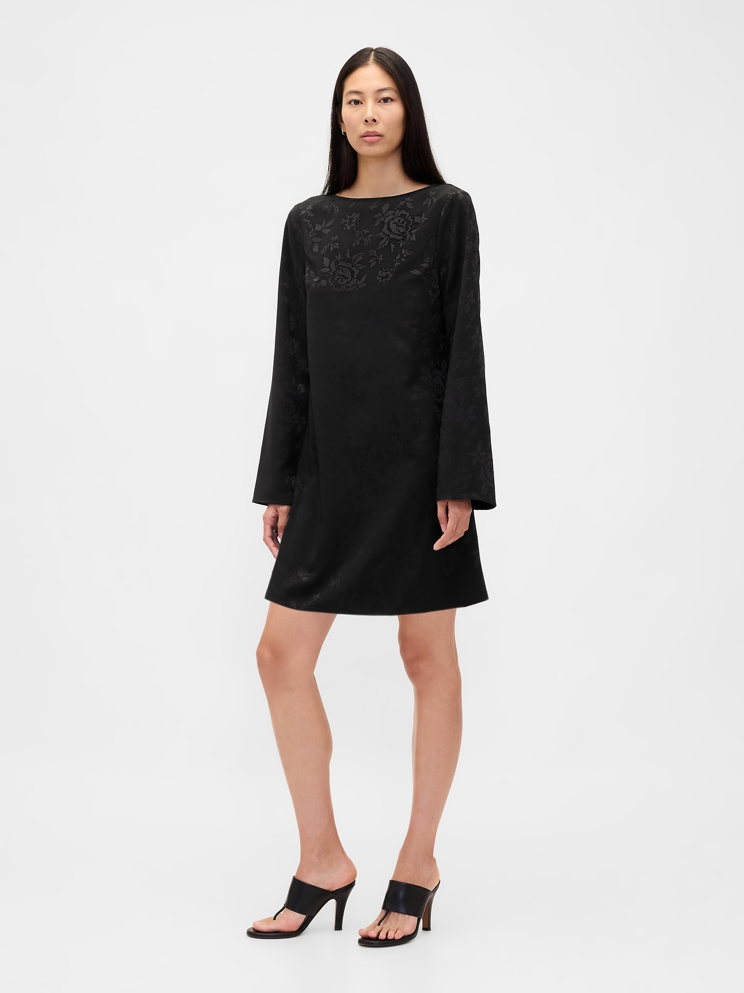 Boatneck Mini Shift Dress - Black Floral