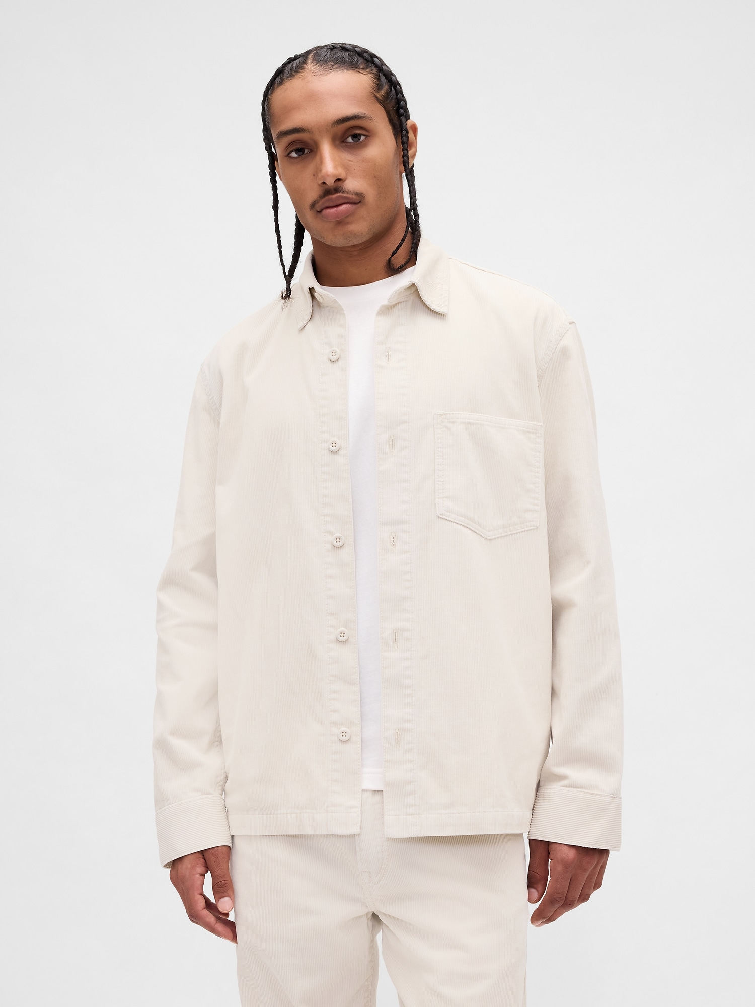 Corduroy Shirt Jacket - Regular Grey