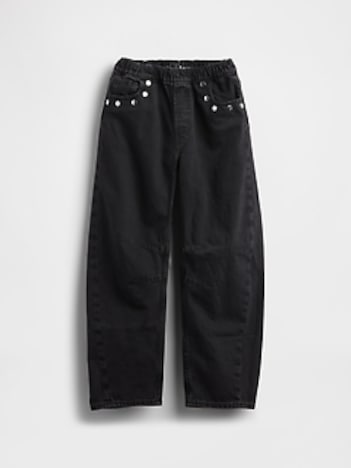 Kids High Rise Studded Easy Barrel Jeans