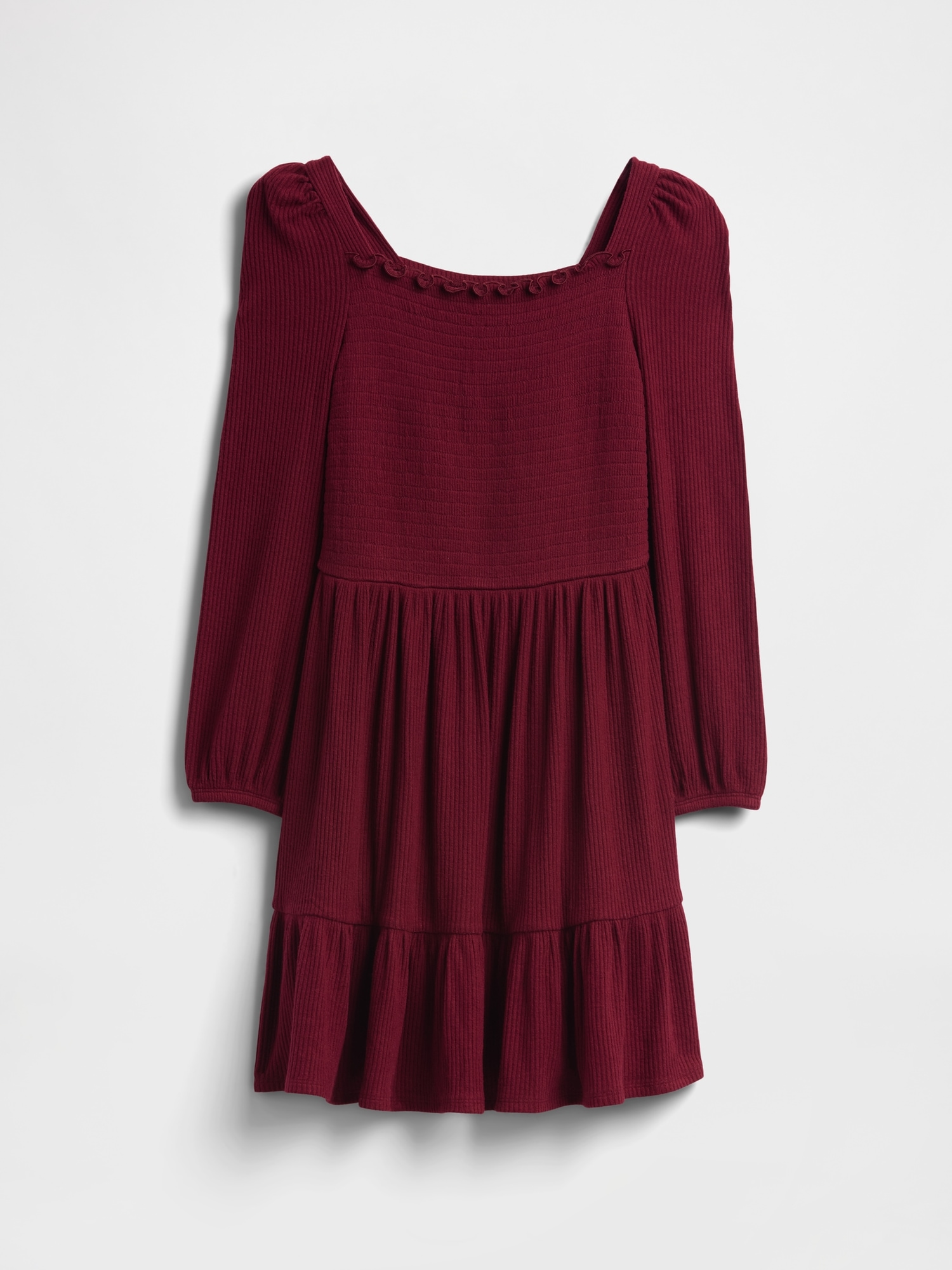 Kids Softspun Smocked Square-Neck Dress - Red Delicious