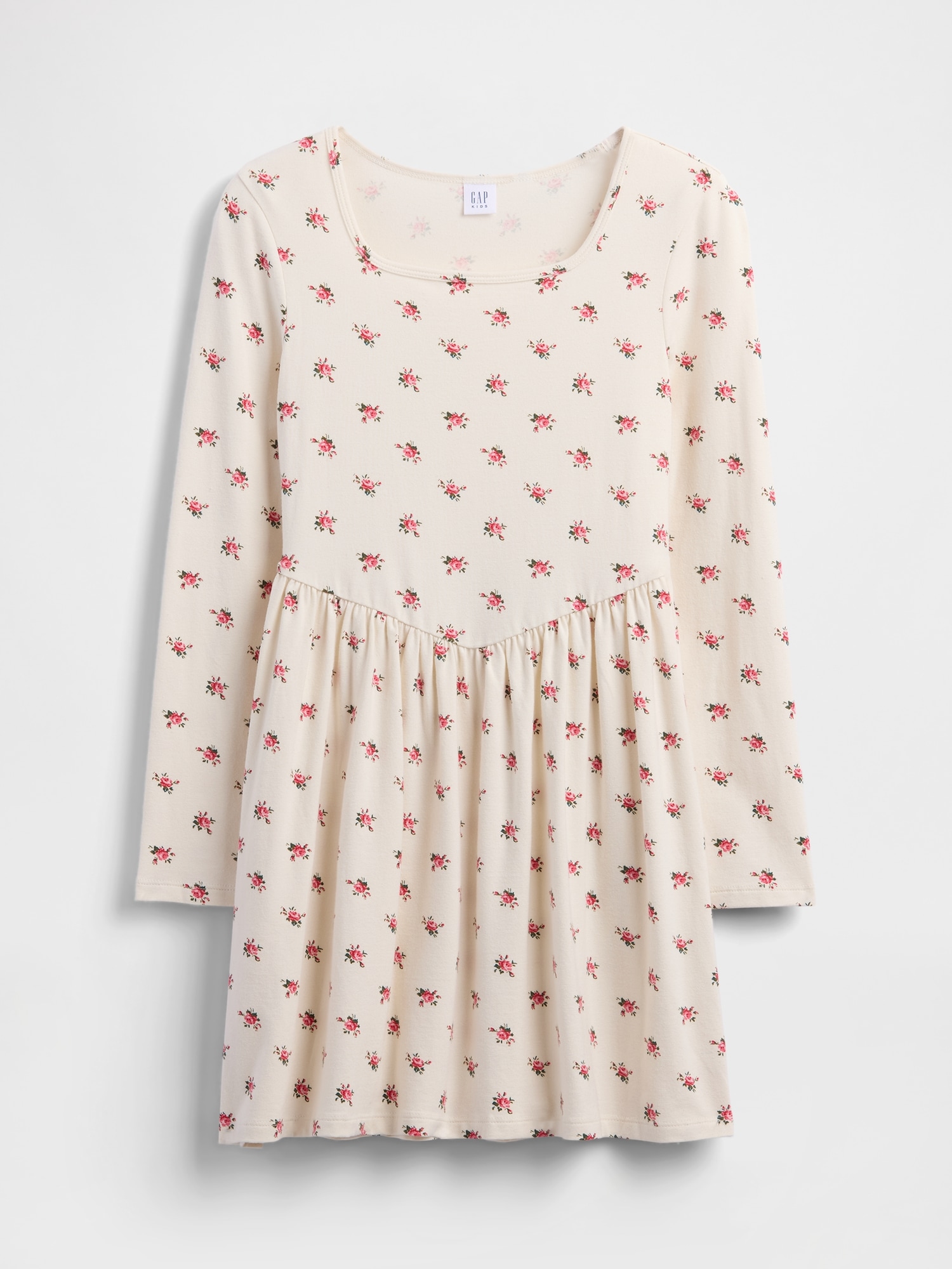 Kids Square-Neck Dress - White Floral Print