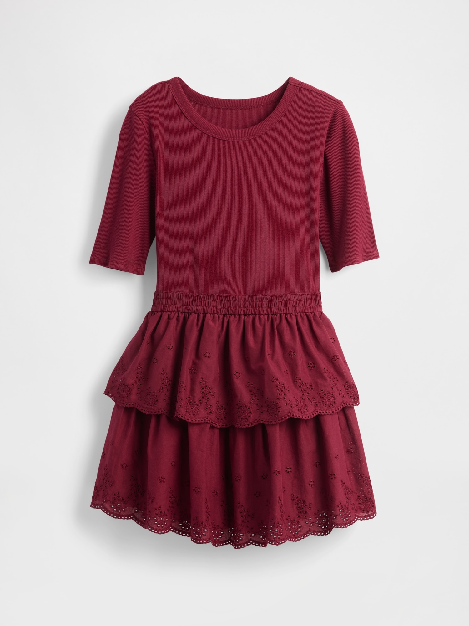 Kids Mixed Media Eyelet Dress - Red Delicious