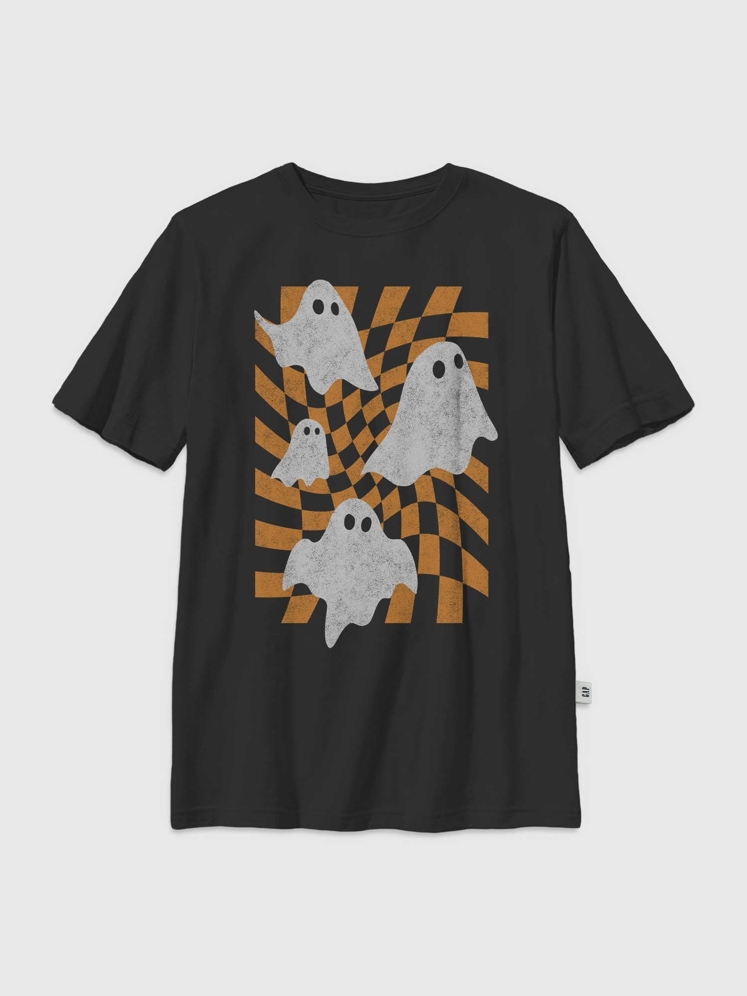 Kids Checkered Ghosts Graphic T-Shirt - Black
