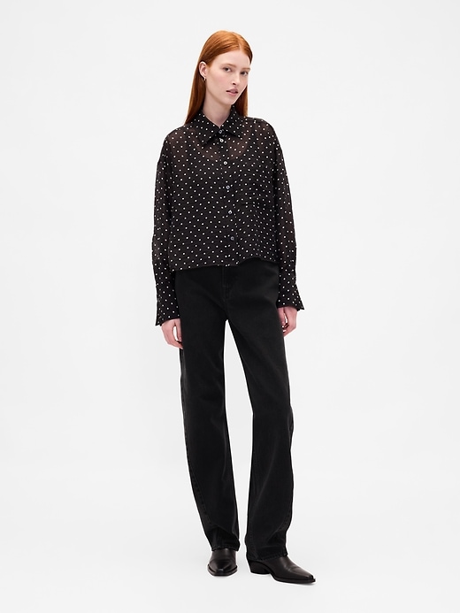 Image number 2 showing, Sheer Oversized Straight-Hem Crop Shirt