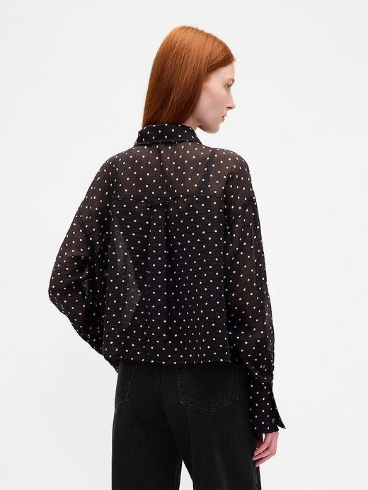 Image number 3 showing, Sheer Oversized Straight-Hem Crop Shirt