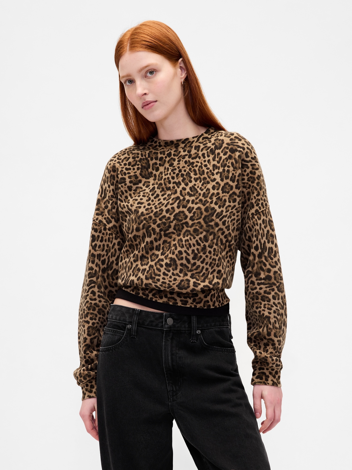 VintageSoft Wedge Crewneck Sweatshirt - Leopard Brown