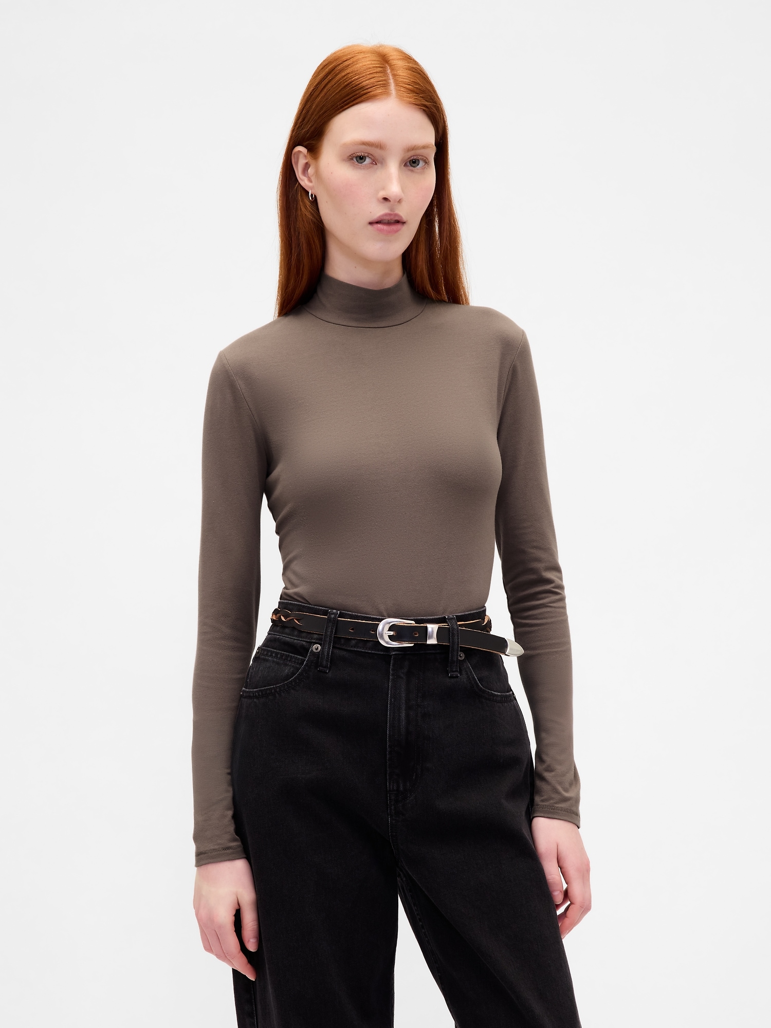 CloseKnit Jersey Mockneck T-Shirt - Plymouth Rock Brown