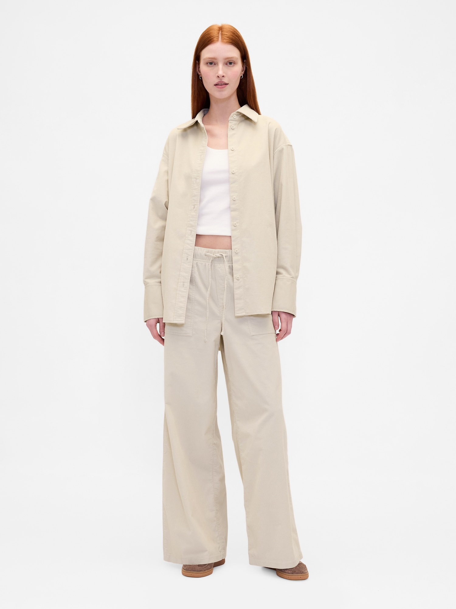 Mid Rise Corduroy Baggy Pants - Chino Beige